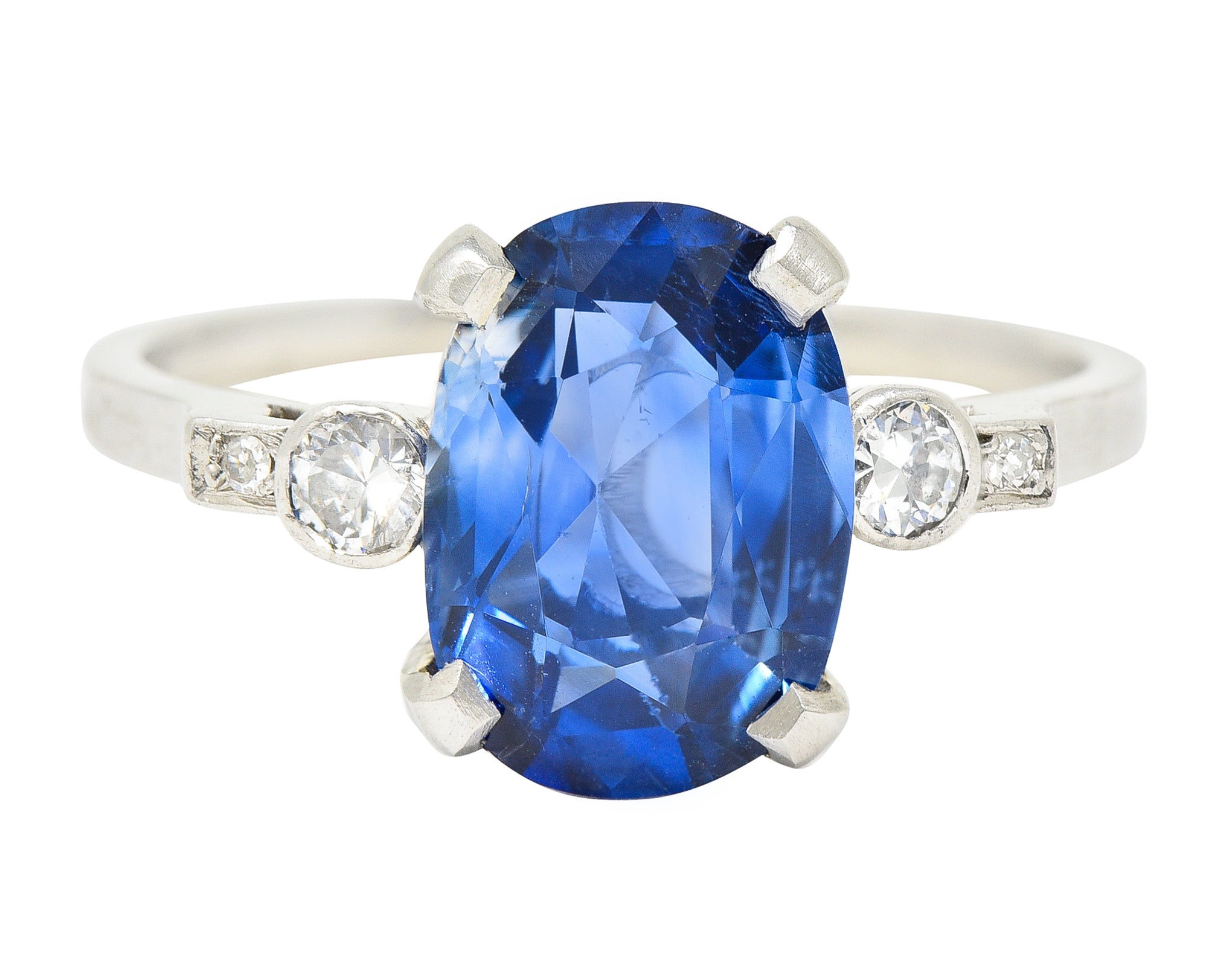 Mid-Century 3.21 CTW No-Heat Ceylon Sapphire Old European Cut Diamond Platinum Vintage Gemstone Ring GIA Wilson's Estate Jewelry