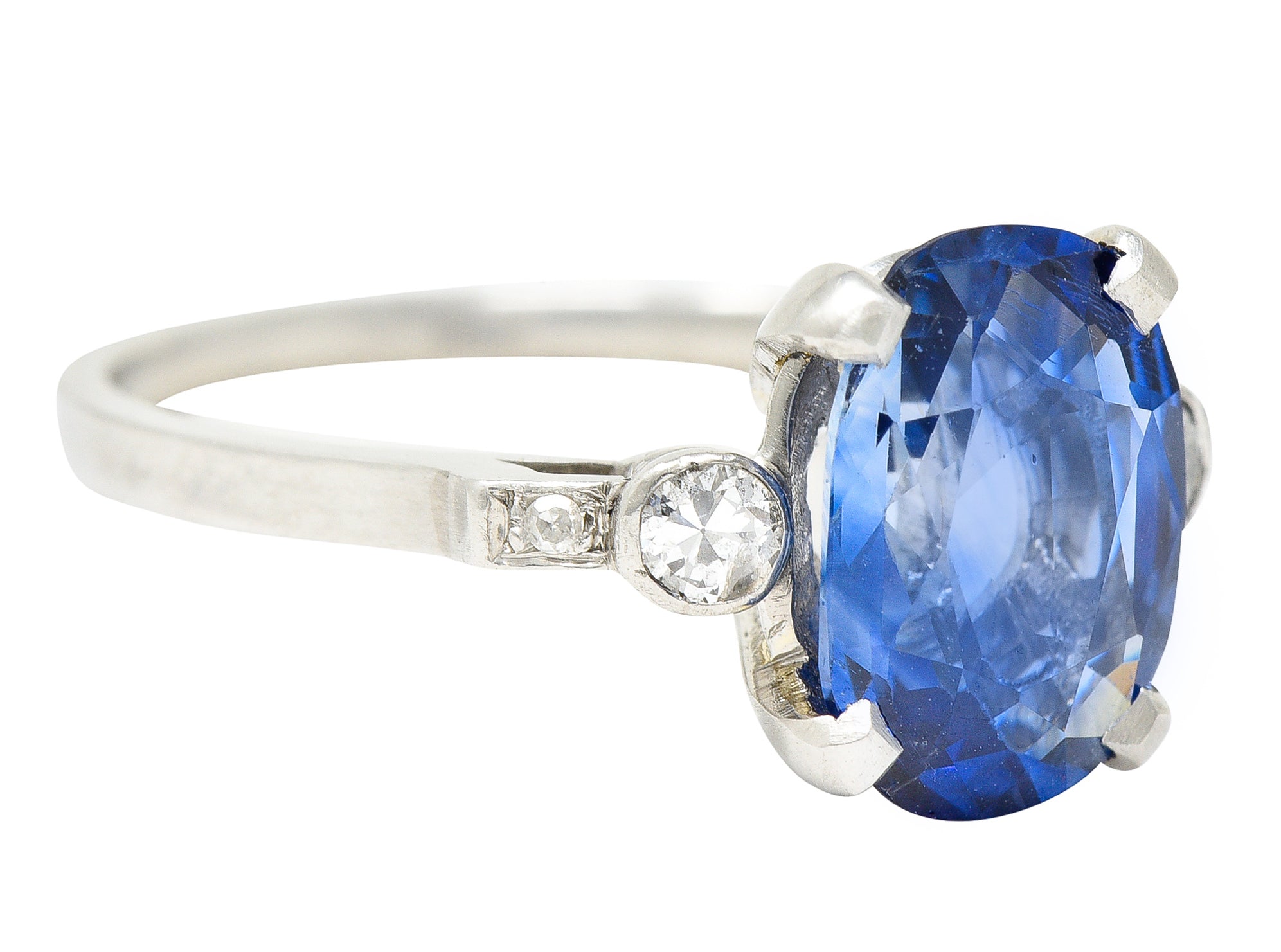 Mid-Century 3.21 CTW No-Heat Ceylon Sapphire Old European Cut Diamond Platinum Vintage Gemstone Ring GIA Wilson's Estate Jewelry