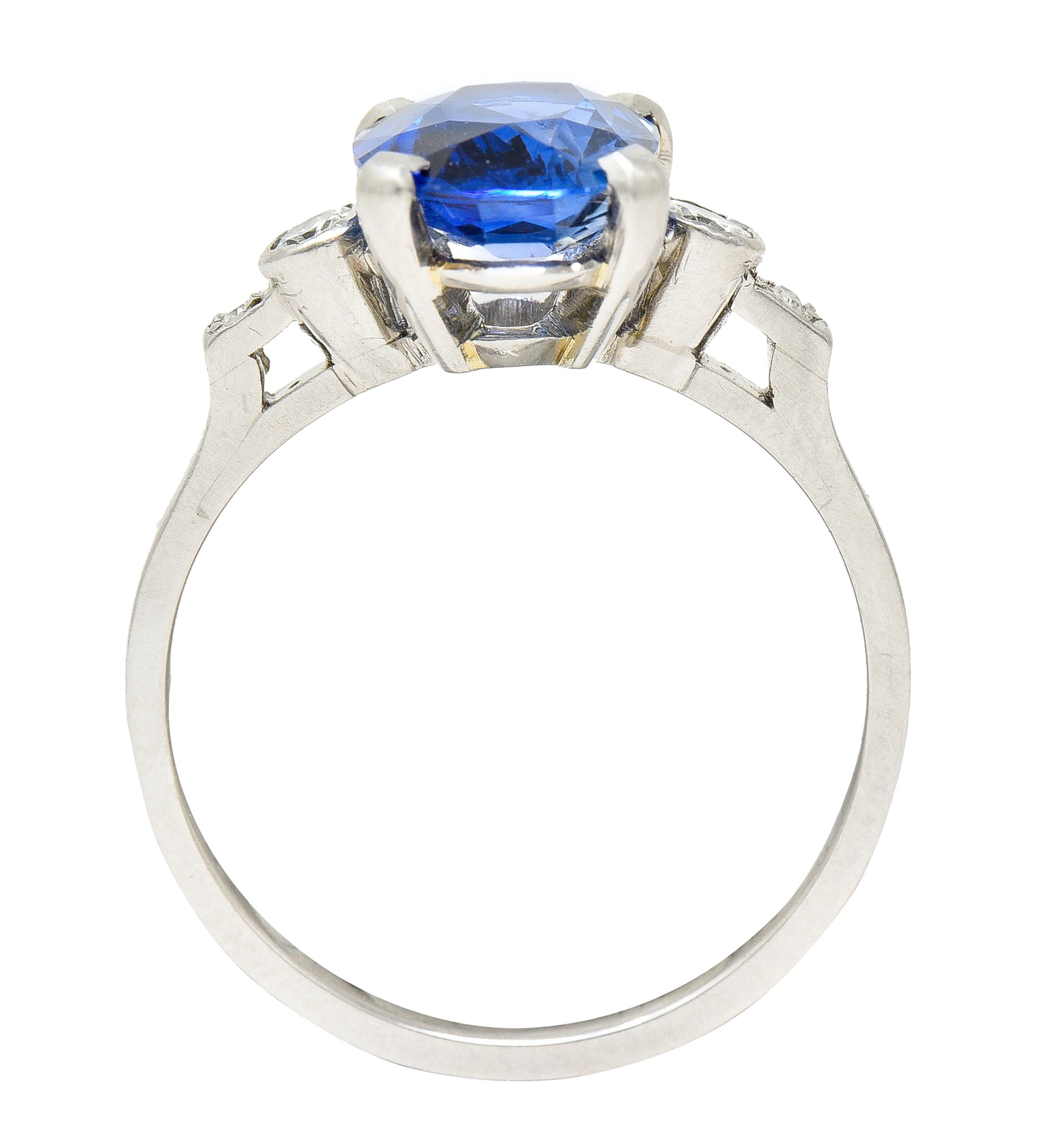 Mid-Century 3.21 CTW No-Heat Ceylon Sapphire Old European Cut Diamond Platinum Vintage Gemstone Ring GIA Wilson's Estate Jewelry