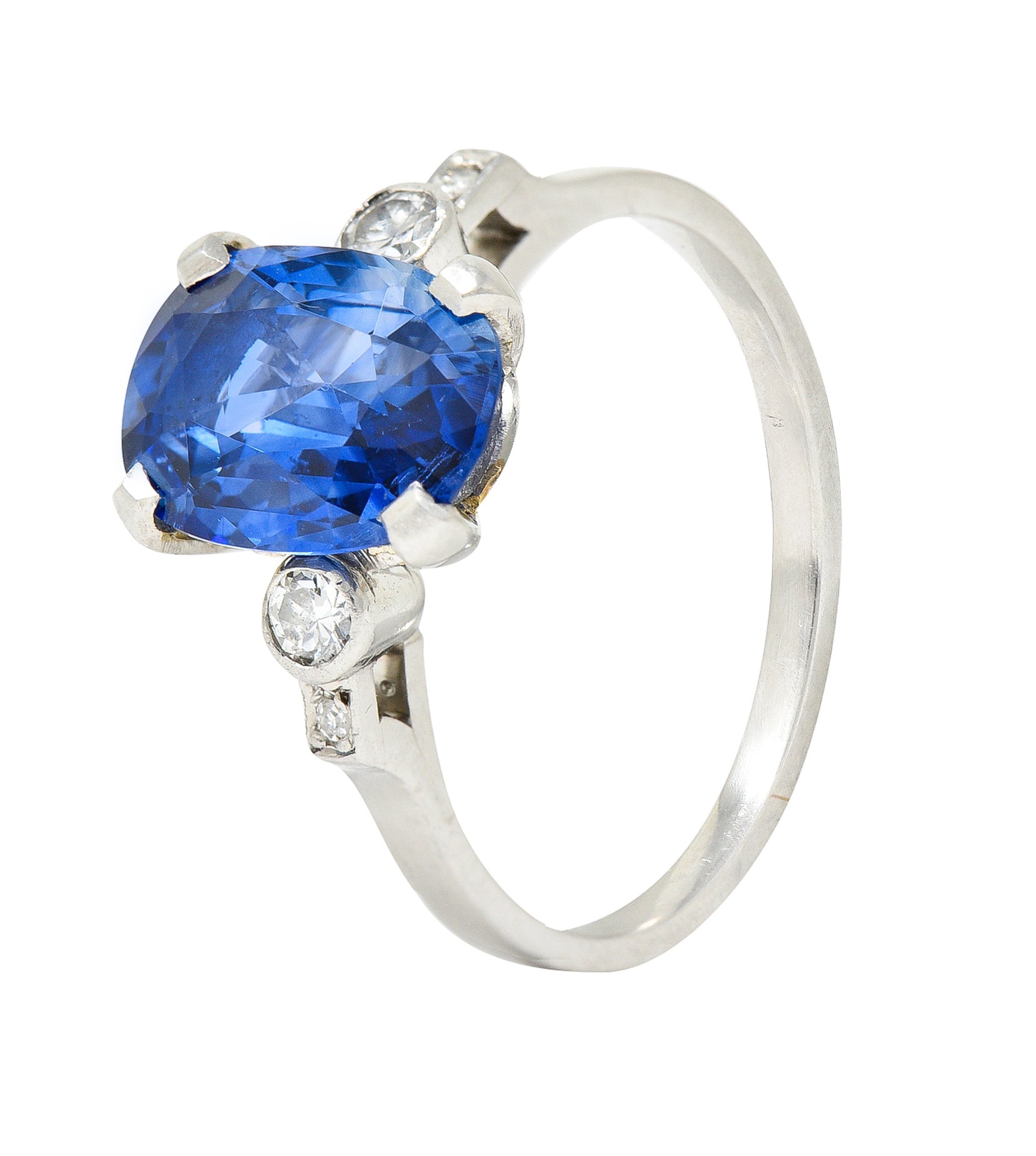 Mid-Century 3.21 CTW No-Heat Ceylon Sapphire Old European Cut Diamond Platinum Vintage Gemstone Ring GIA Wilson's Estate Jewelry