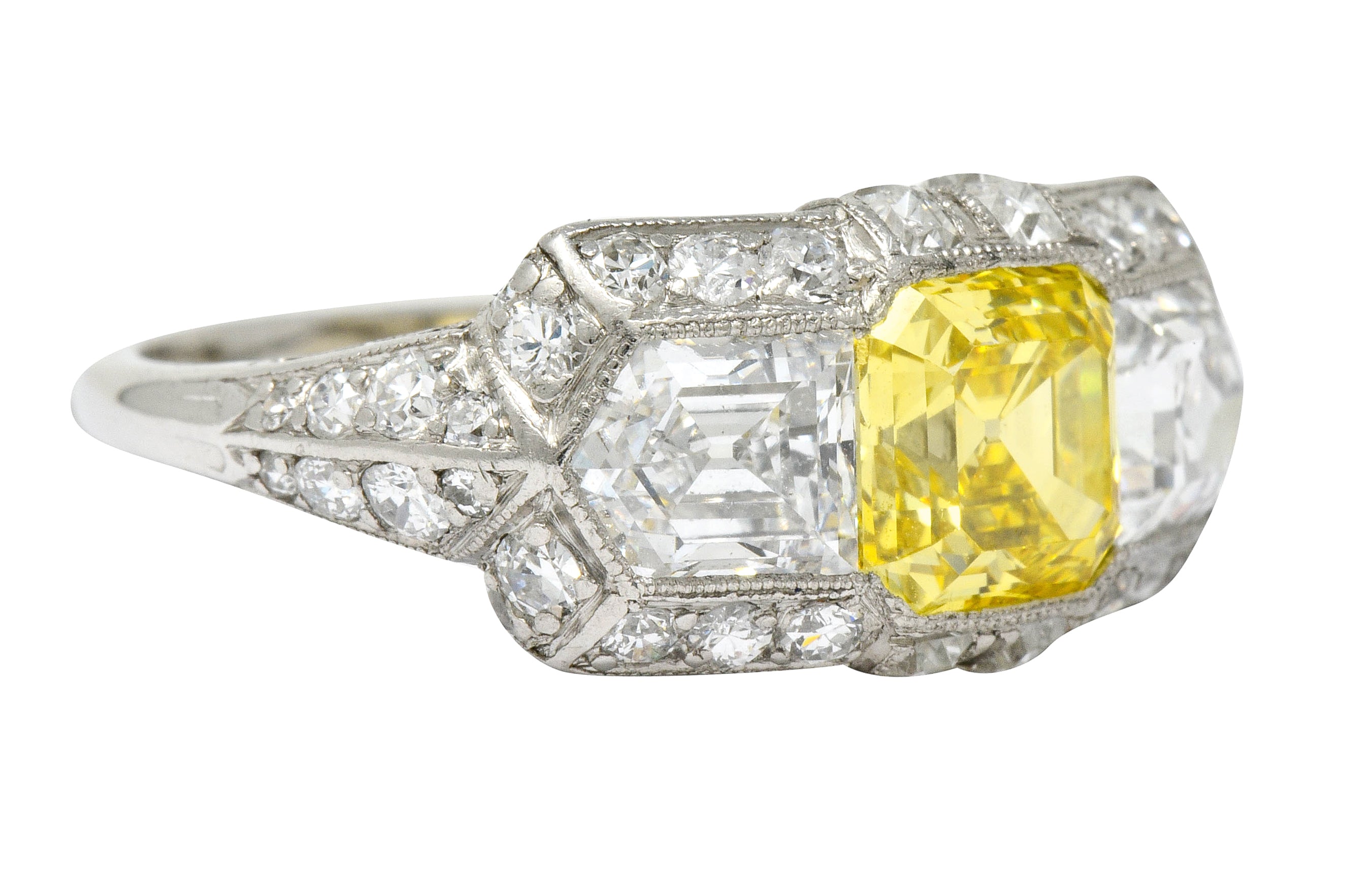 Tiffany & Co. Late Art Deco Fancy Vivid Yellow Diamond Platinum Cocktail Ring GIA - Wilson's Estate Jewelry