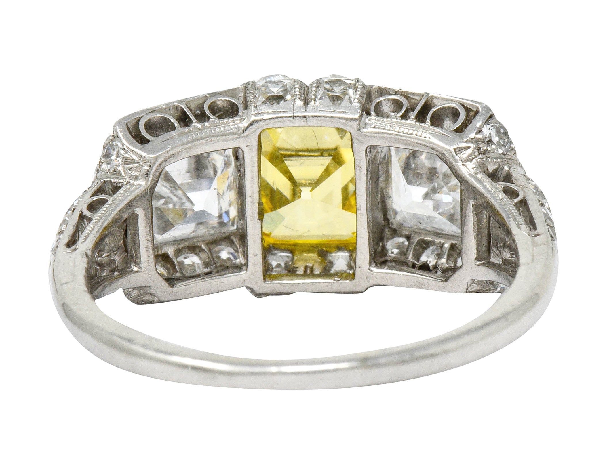 Tiffany & Co. Late Art Deco Fancy Vivid Yellow Diamond Platinum Cocktail Ring GIA - Wilson's Estate Jewelry