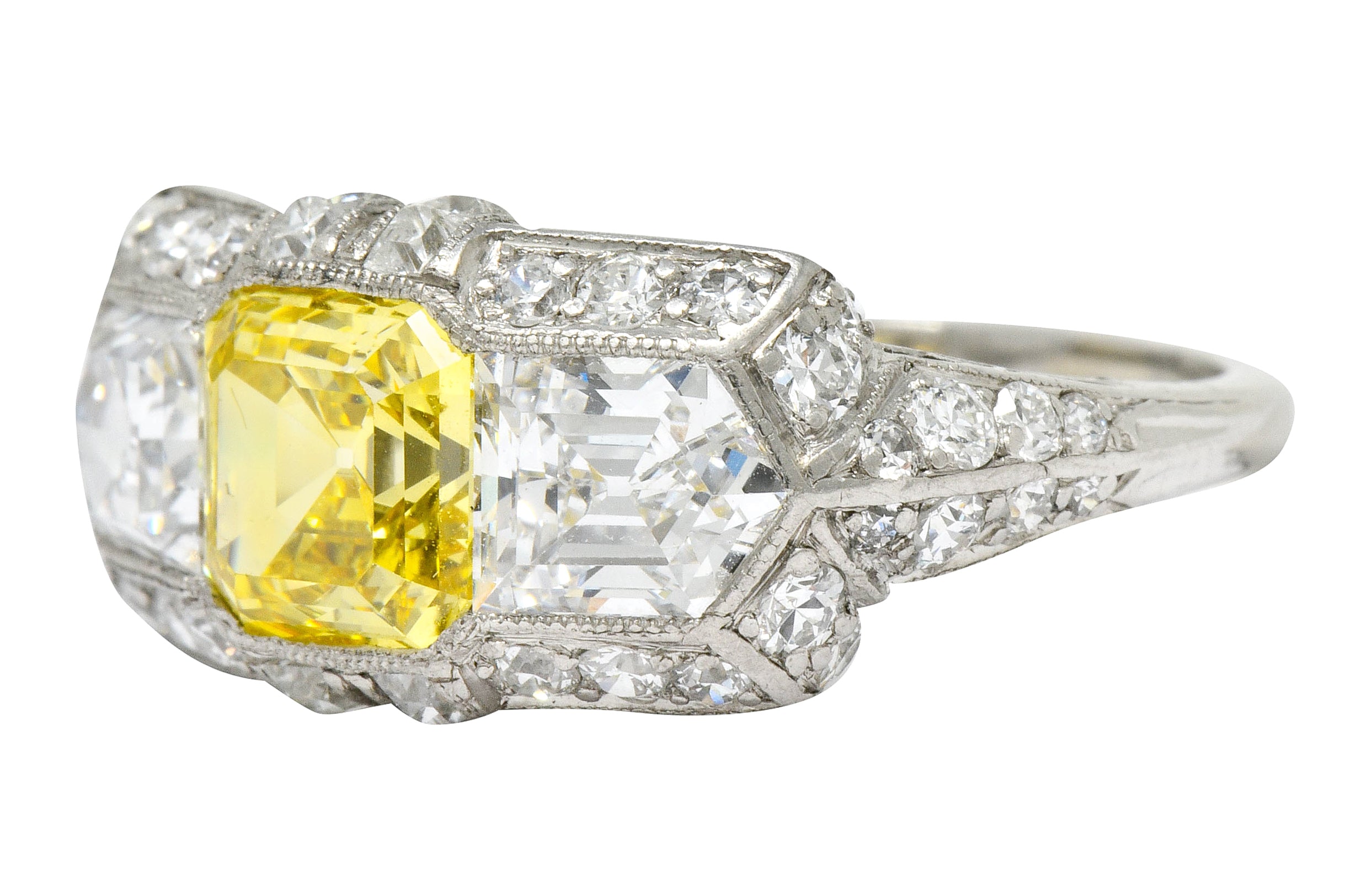 Tiffany & Co. Late Art Deco Fancy Vivid Yellow Diamond Platinum Cocktail Ring GIA - Wilson's Estate Jewelry