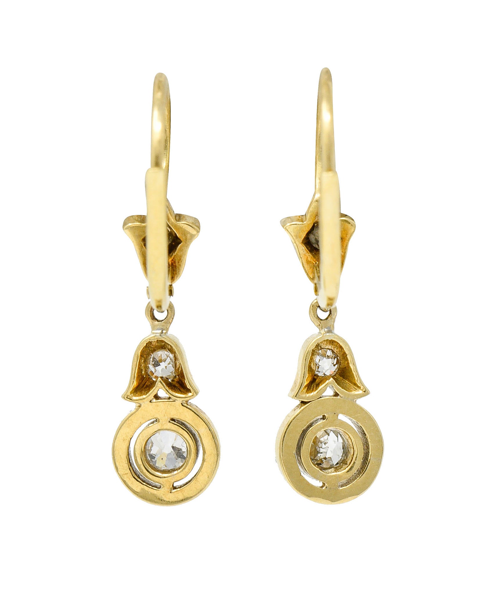 Edwardian 0.45 CTW Diamond Platinum-Topped 14 Karat Gold Tulip Drop EarringsEarrings - Wilson's Estate Jewelry