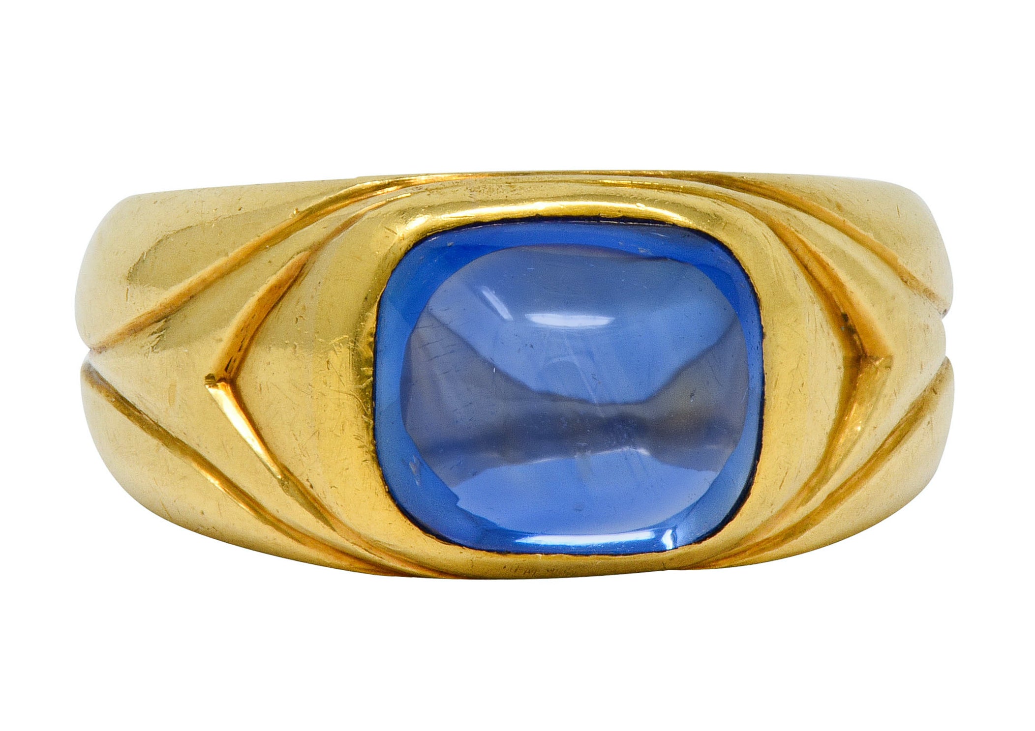 Antique Tiffany & Co. No Heat Kashmir Sapphire Cabochon 18 Karat Gold Unisex Band Ring AGL - Wilson's Estate Jewelry