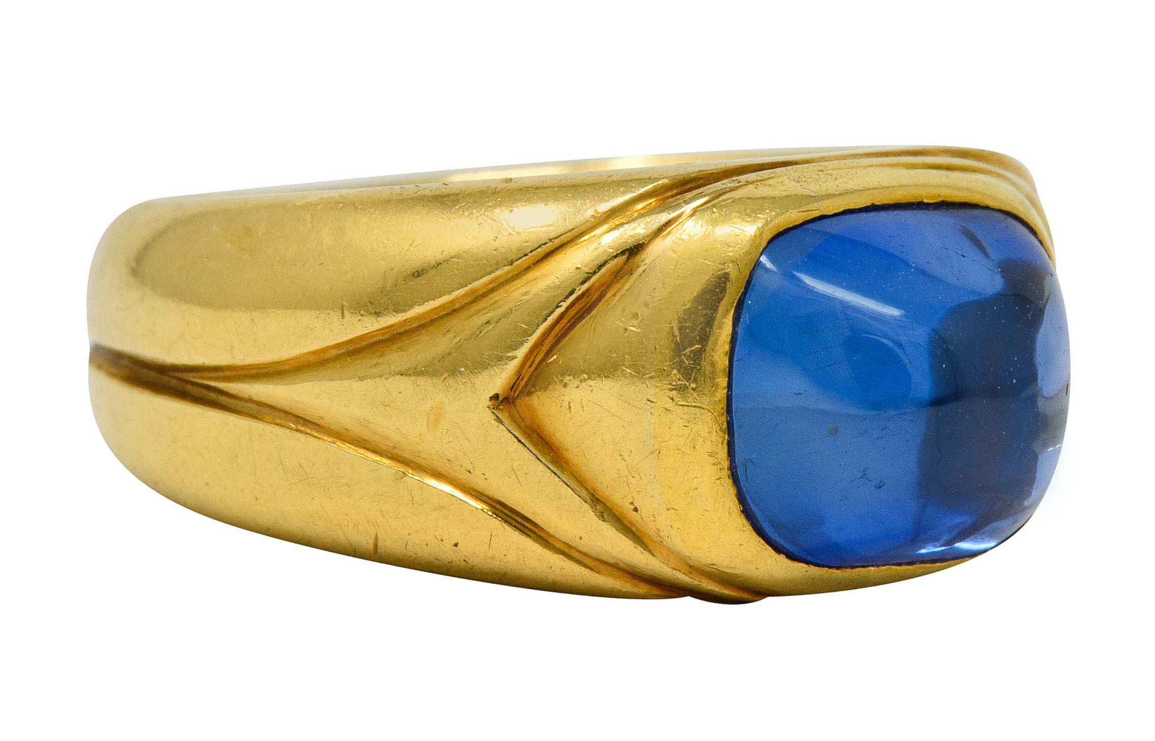 Antique Tiffany & Co. No Heat Kashmir Sapphire Cabochon 18 Karat Gold Unisex Band Ring AGL - Wilson's Estate Jewelry