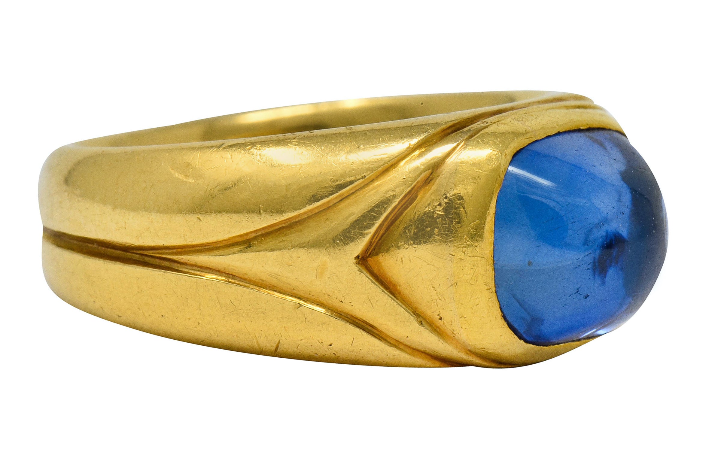 Antique Tiffany & Co. No Heat Kashmir Sapphire Cabochon 18 Karat Gold Unisex Band Ring AGL - Wilson's Estate Jewelry