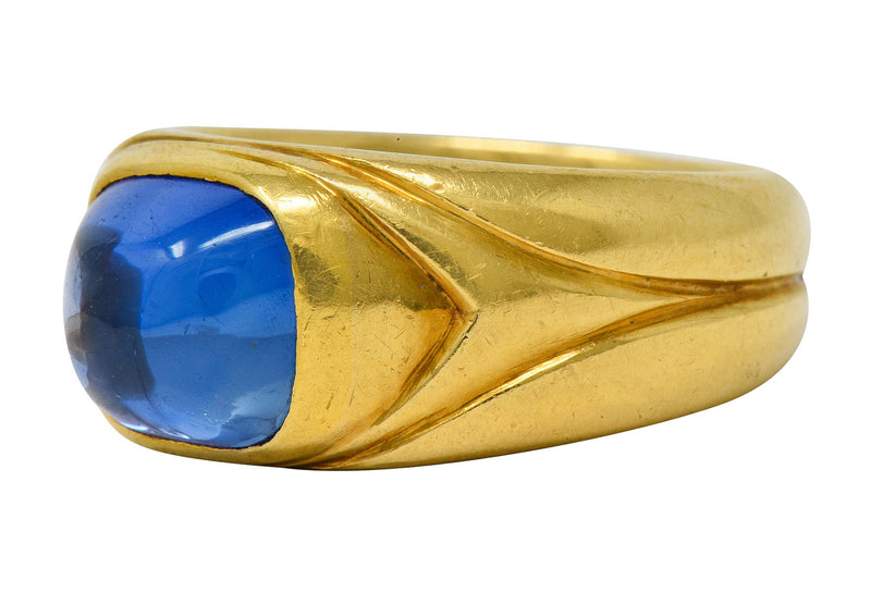 Antique Tiffany & Co. No Heat Kashmir Sapphire Cabochon 18 Karat Gold Unisex Band Ring AGL - Wilson's Estate Jewelry
