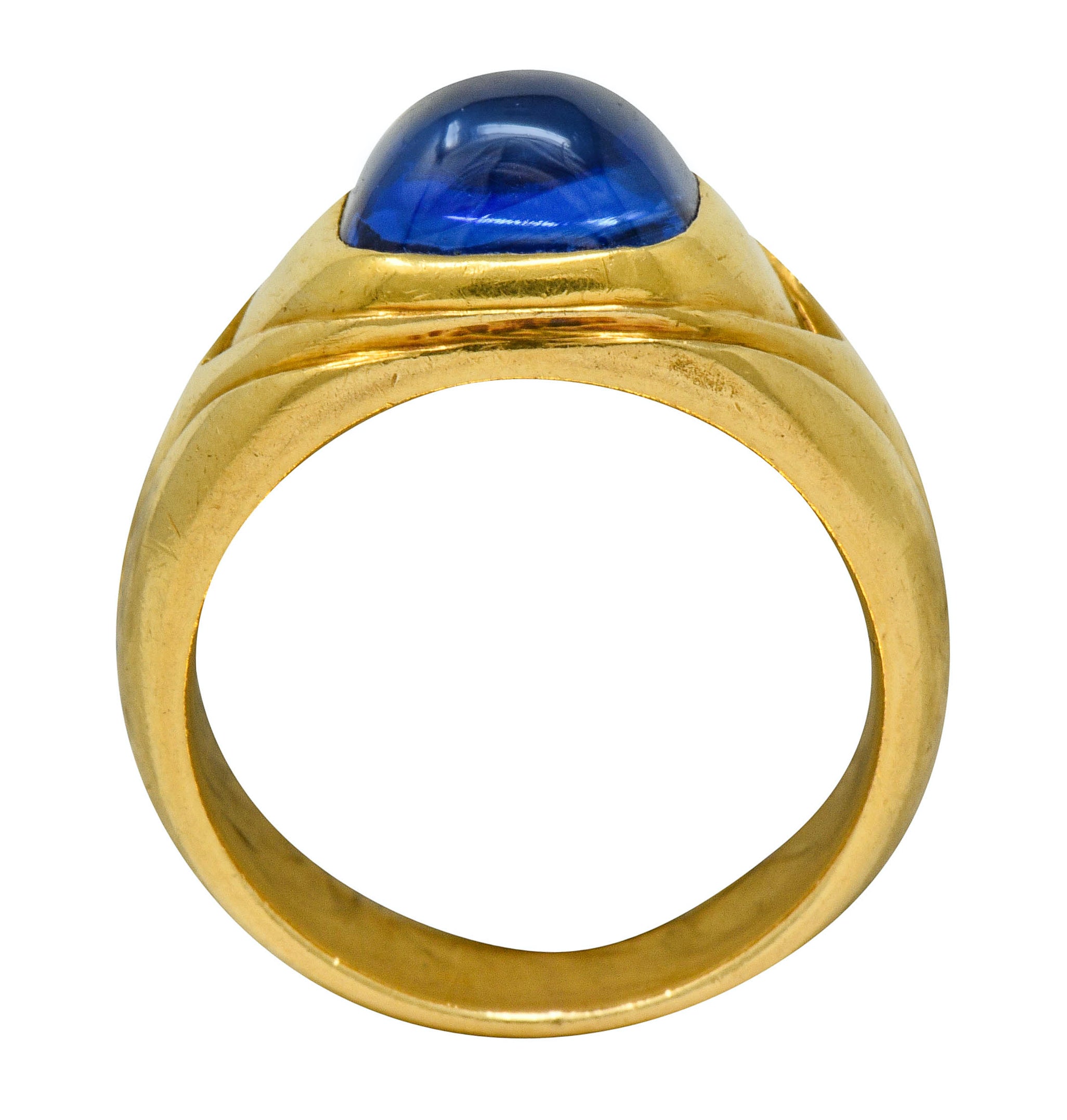 Antique Tiffany & Co. No Heat Kashmir Sapphire Cabochon 18 Karat Gold Unisex Band Ring AGL - Wilson's Estate Jewelry