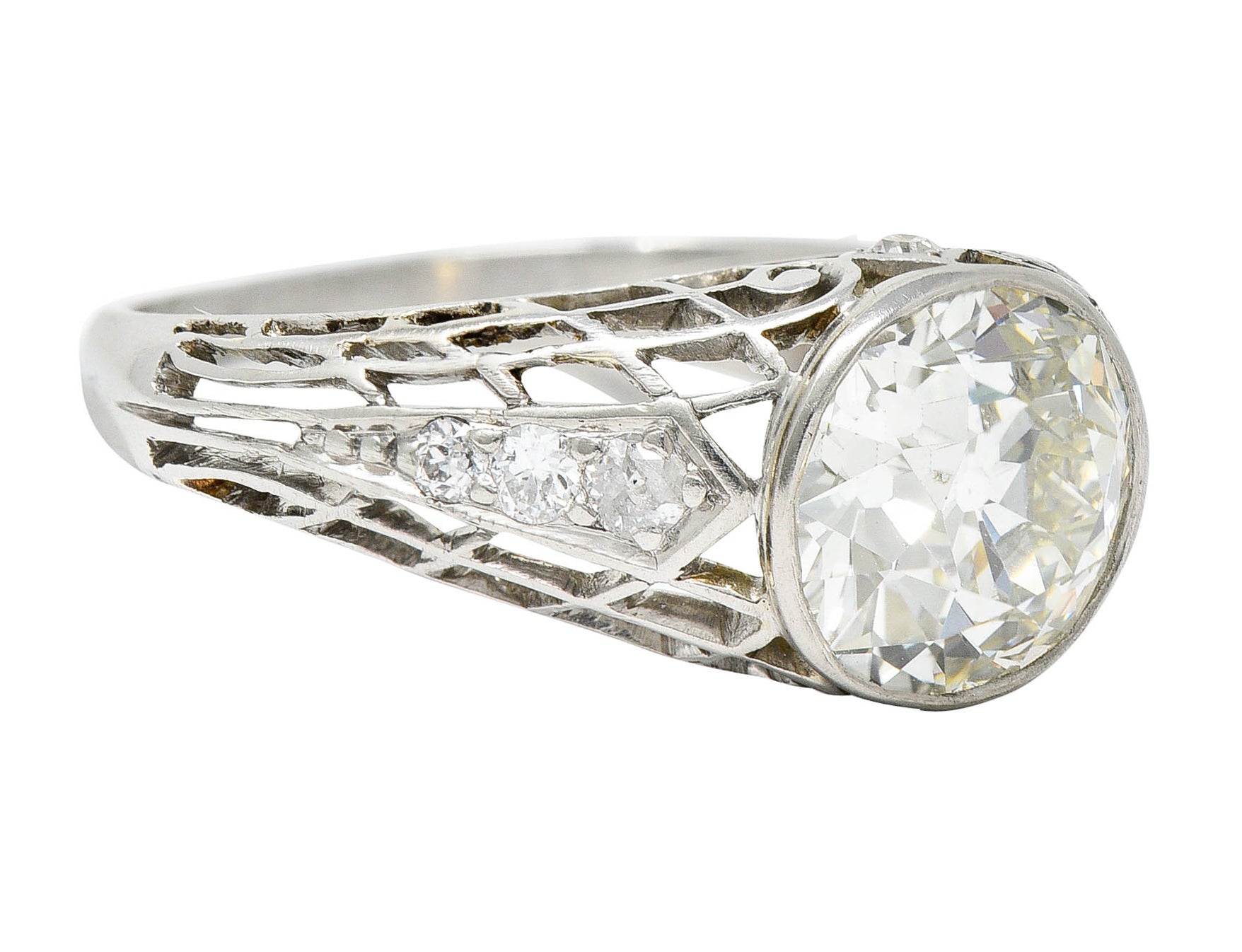 Edwardian 2.40 CTW Old European Diamond Platinum Trellis Engagement RingRing - Wilson's Estate Jewelry