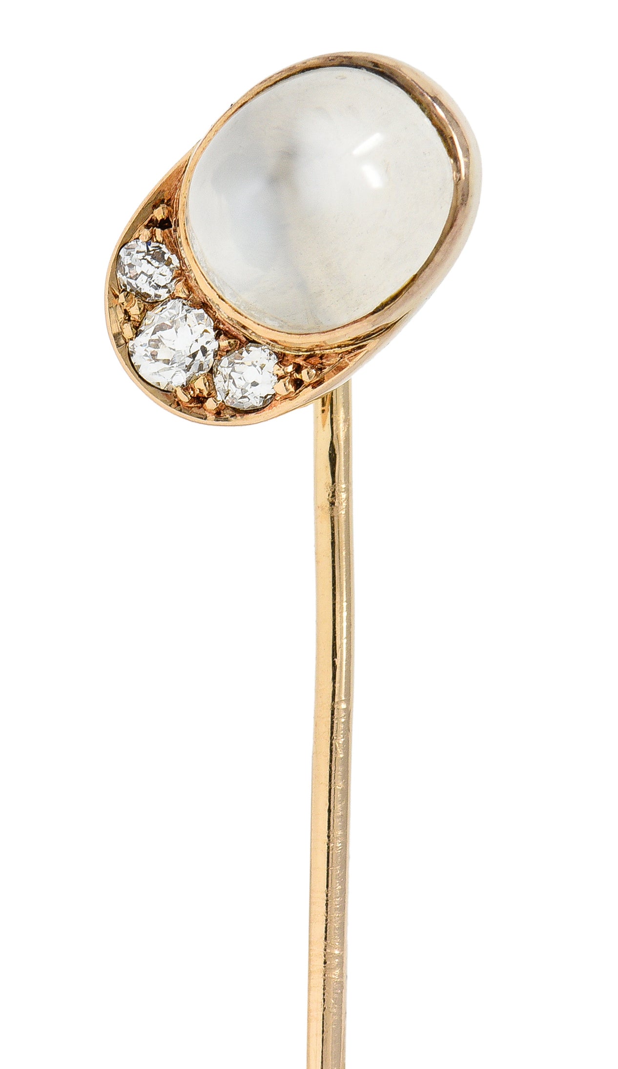 Victorian Diamond Moonstone Cabochon 14 karat Gold Jockey Hat Antique Stickpin