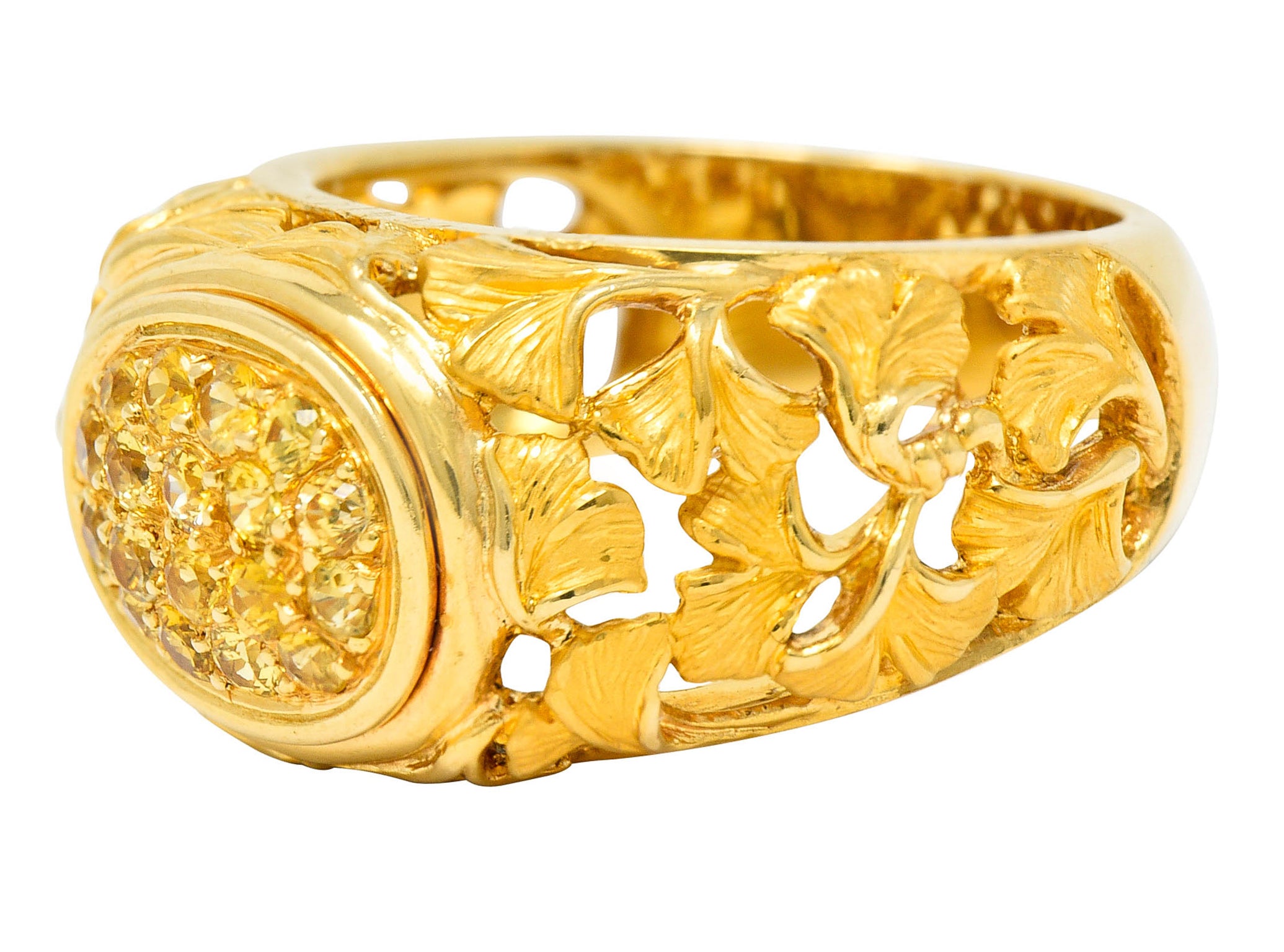 Carrera Y Carrera Yellow Sapphire 18 Karat Gold Ginkgo Band RingRing - Wilson's Estate Jewelry