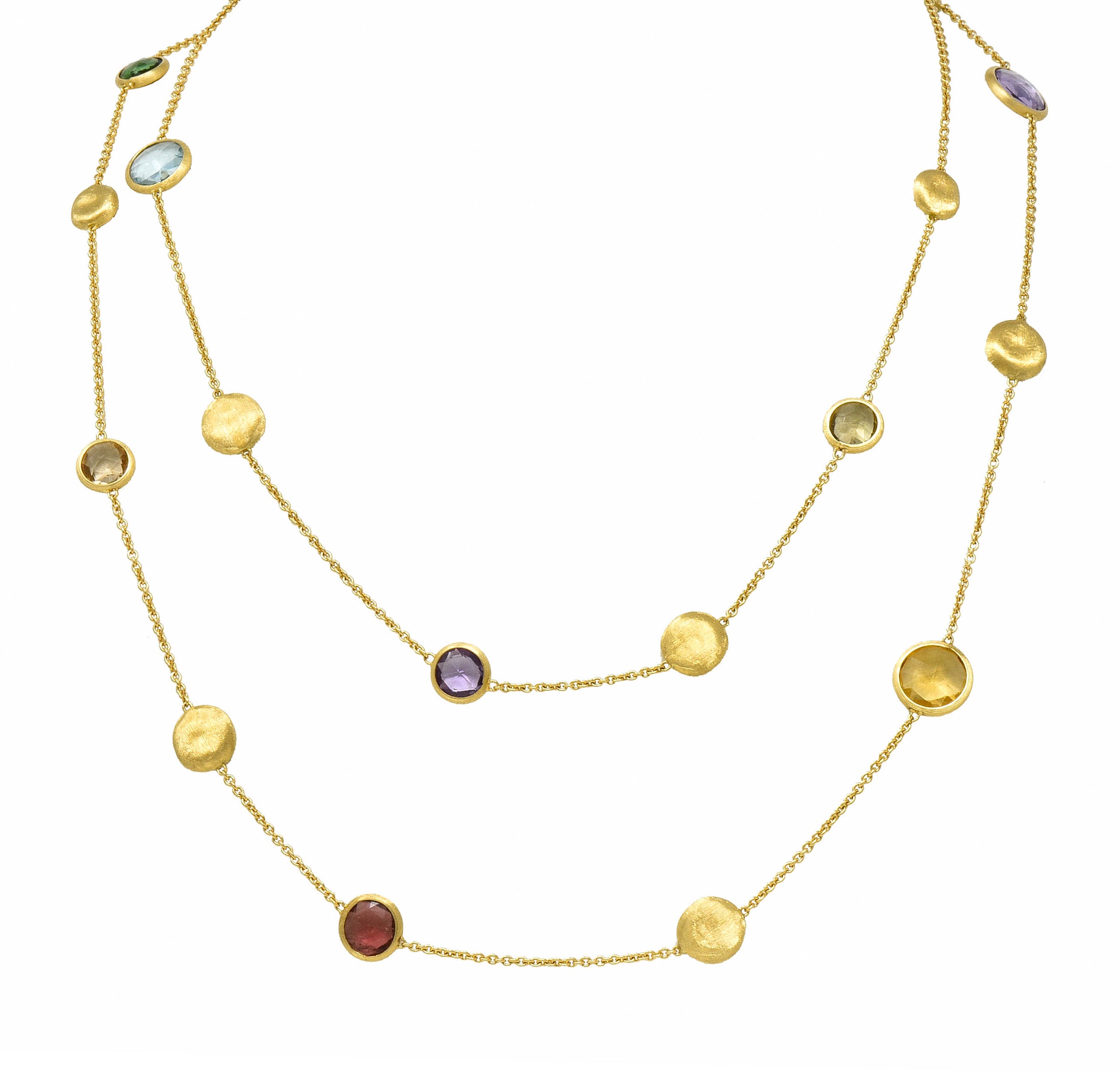 Marco Bicego Multi-Gem 18 Karat Gold Long Chain Confetti Necklace - Wilson's Estate Jewelry