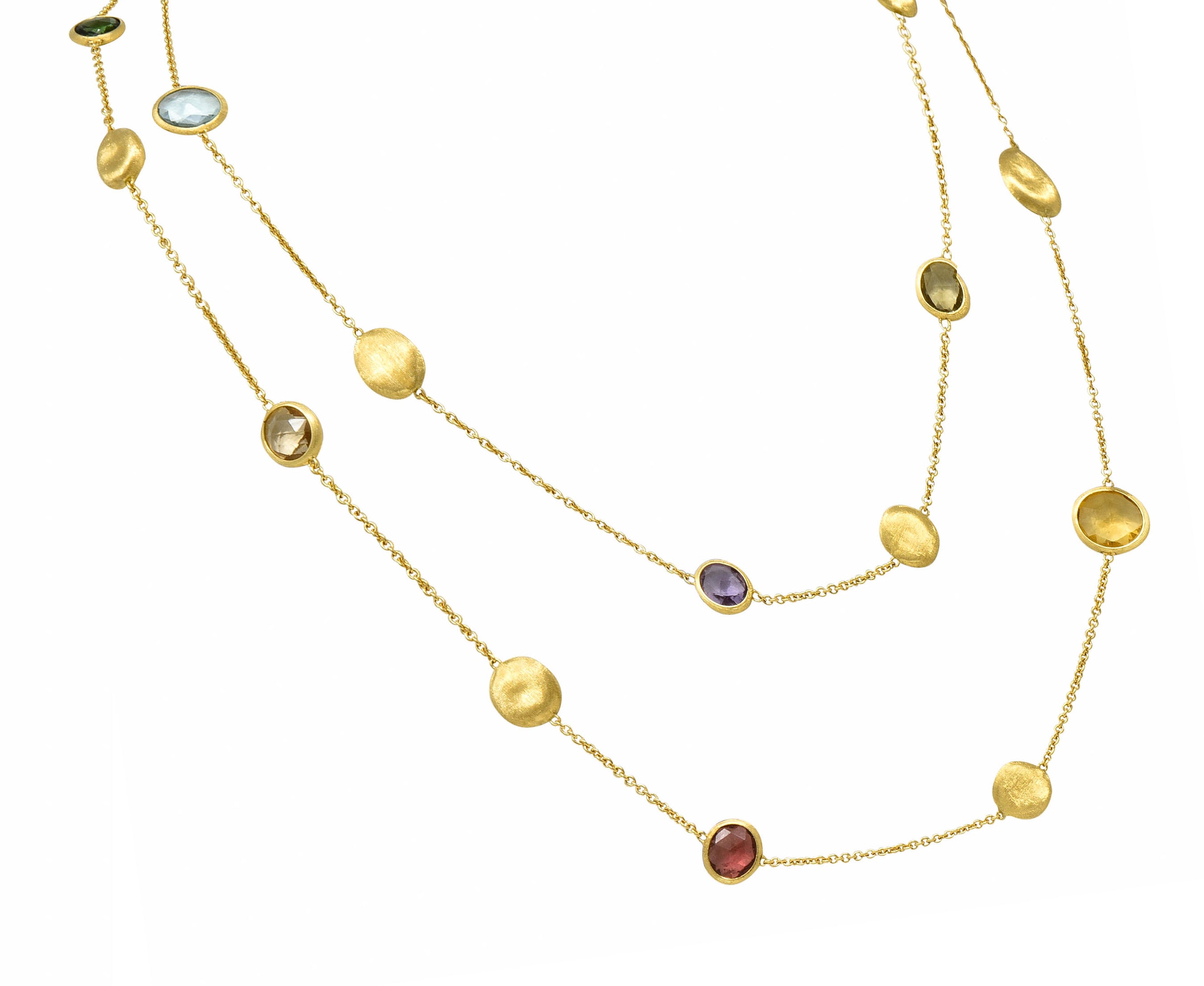 Marco Bicego Multi-Gem 18 Karat Gold Long Chain Confetti Necklace - Wilson's Estate Jewelry