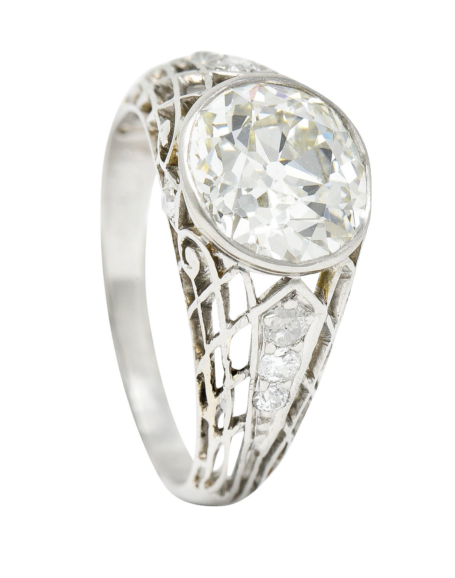 Edwardian 2.40 CTW Old European Diamond Platinum Trellis Engagement RingRing - Wilson's Estate Jewelry