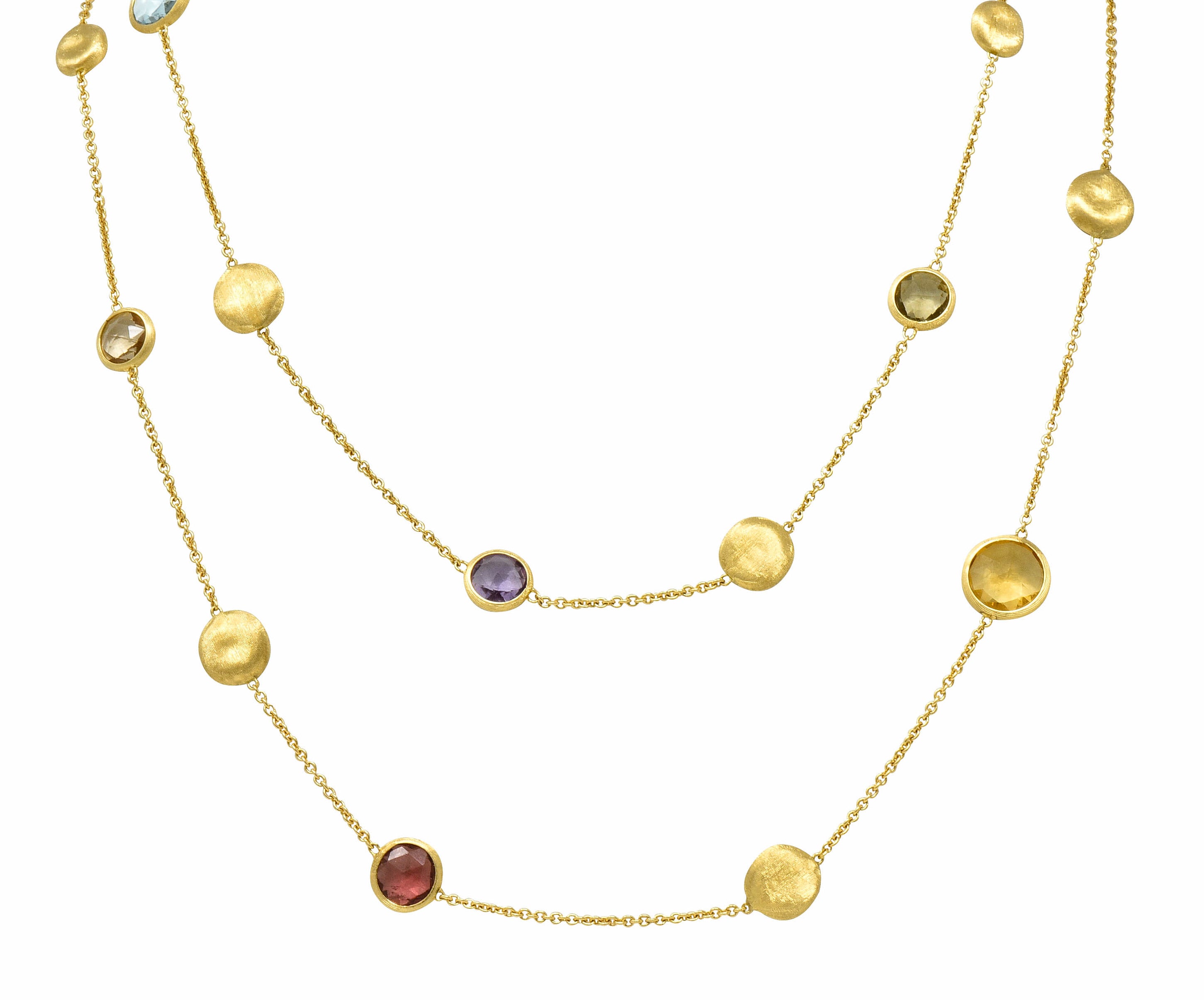 Marco Bicego Multi-Gem 18 Karat Gold Long Chain Confetti Necklace - Wilson's Estate Jewelry