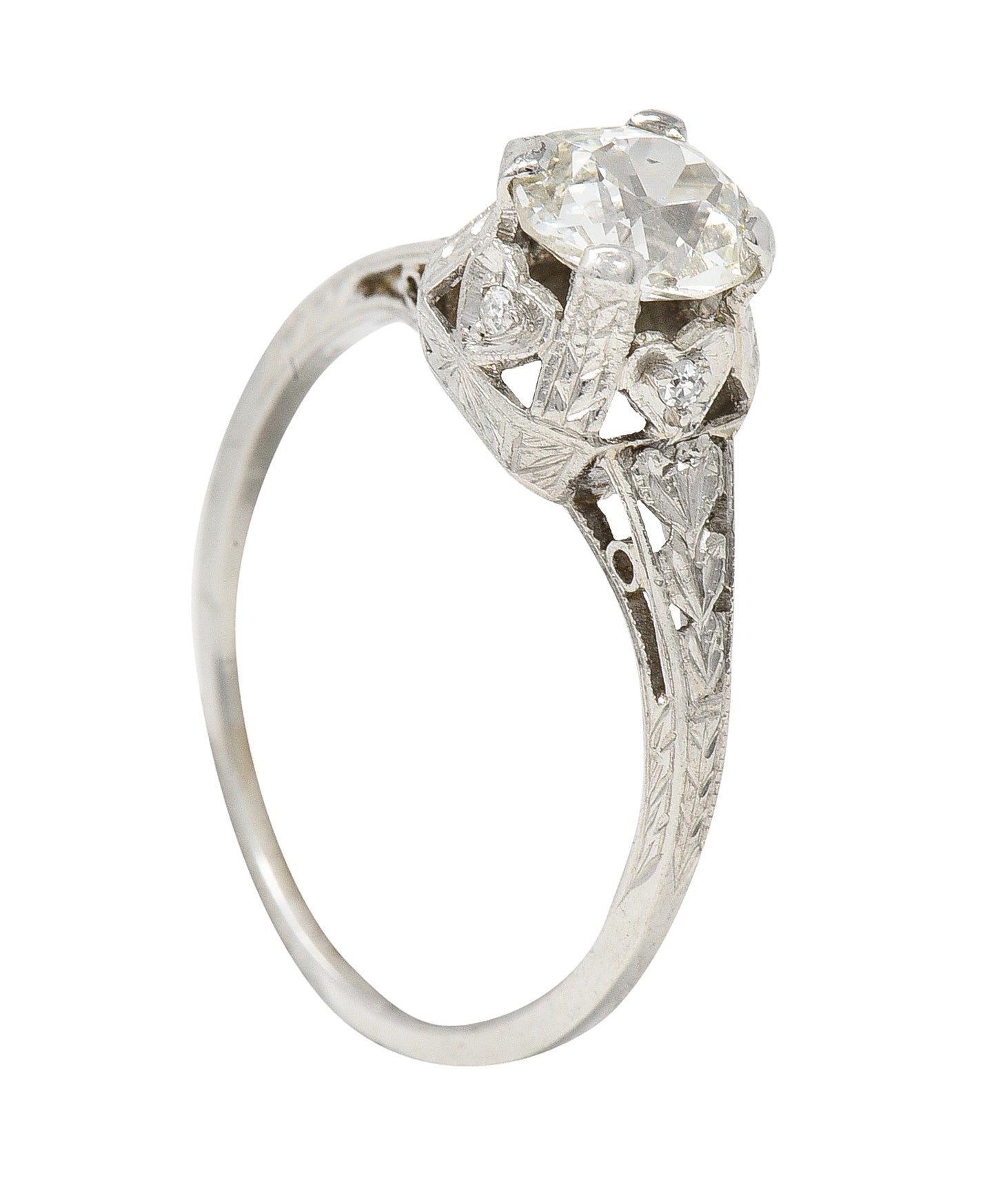 Art Deco 0.91 CTW Diamond Platinum Heart Vintage Engagement Ring