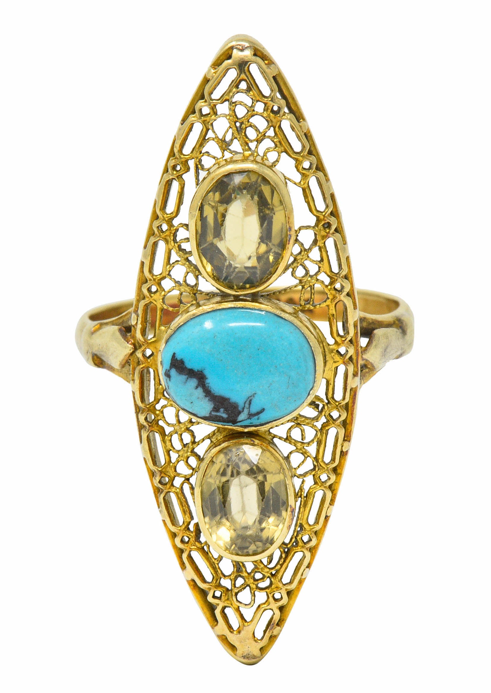 Victorian Turquoise Zircon 14 Karat Gold Navette RingRing - Wilson's Estate Jewelry