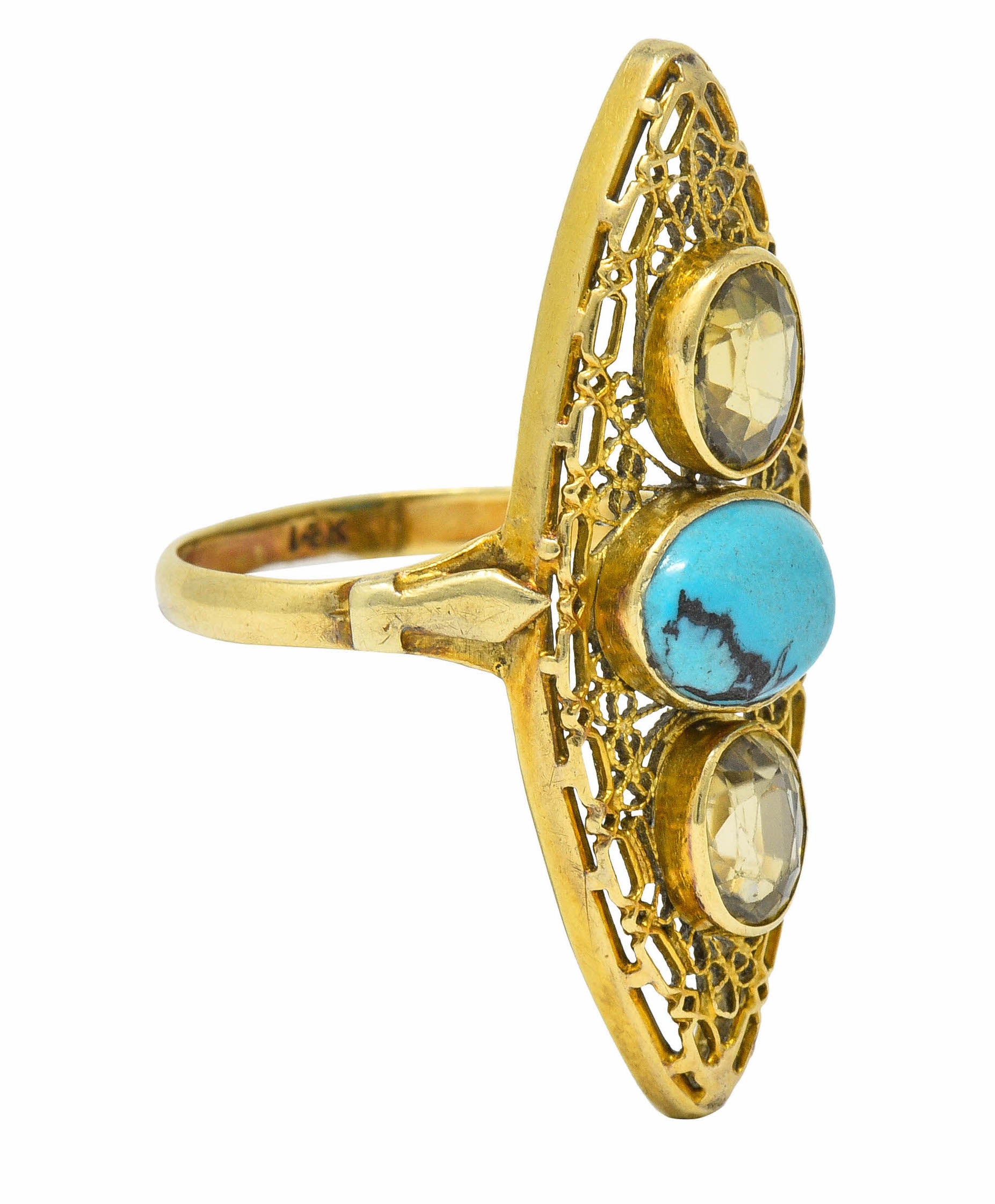 Victorian Turquoise Zircon 14 Karat Gold Navette RingRing - Wilson's Estate Jewelry