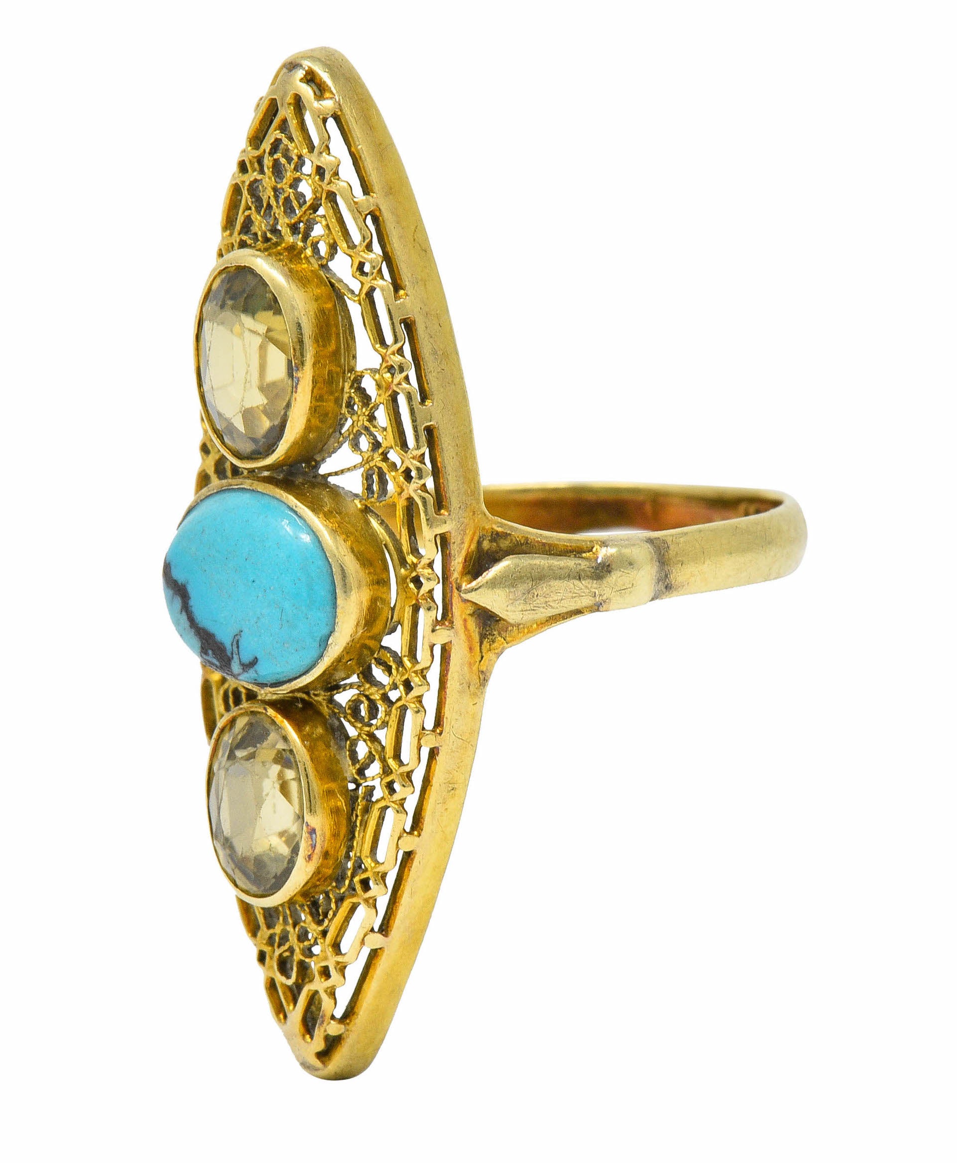 Victorian Turquoise Zircon 14 Karat Gold Navette RingRing - Wilson's Estate Jewelry