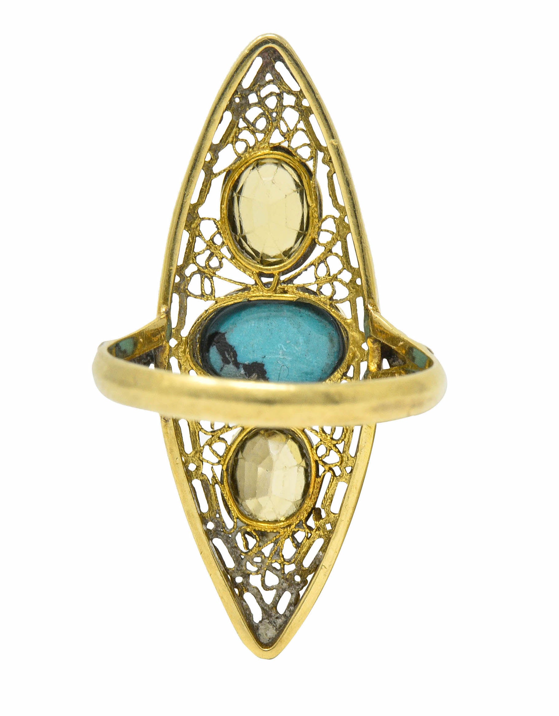 Victorian Turquoise Zircon 14 Karat Gold Navette RingRing - Wilson's Estate Jewelry