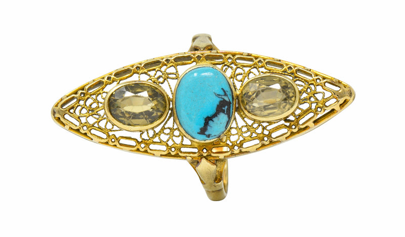 Victorian Turquoise Zircon 14 Karat Gold Navette RingRing - Wilson's Estate Jewelry