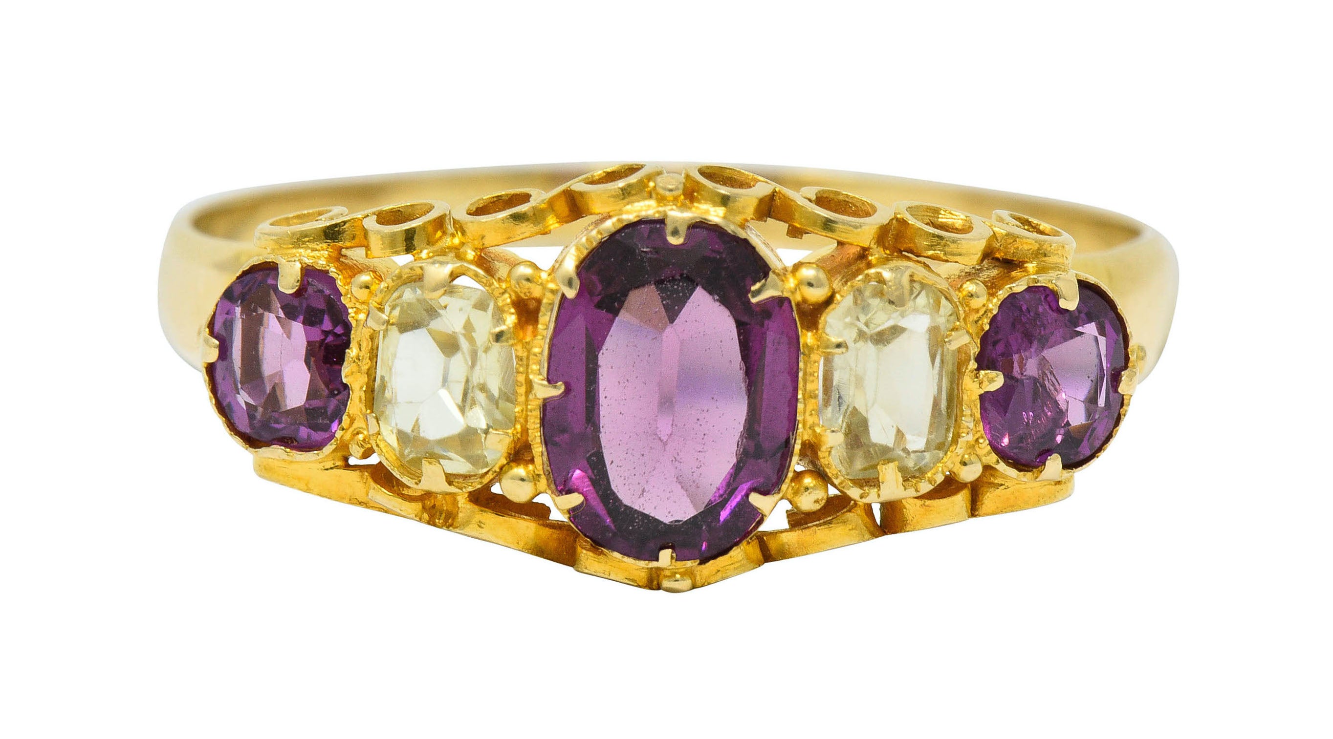 Victorian Rhodolite Garnet Chrysoberyl 18 Karat Gold Five Stone RingRing - Wilson's Estate Jewelry