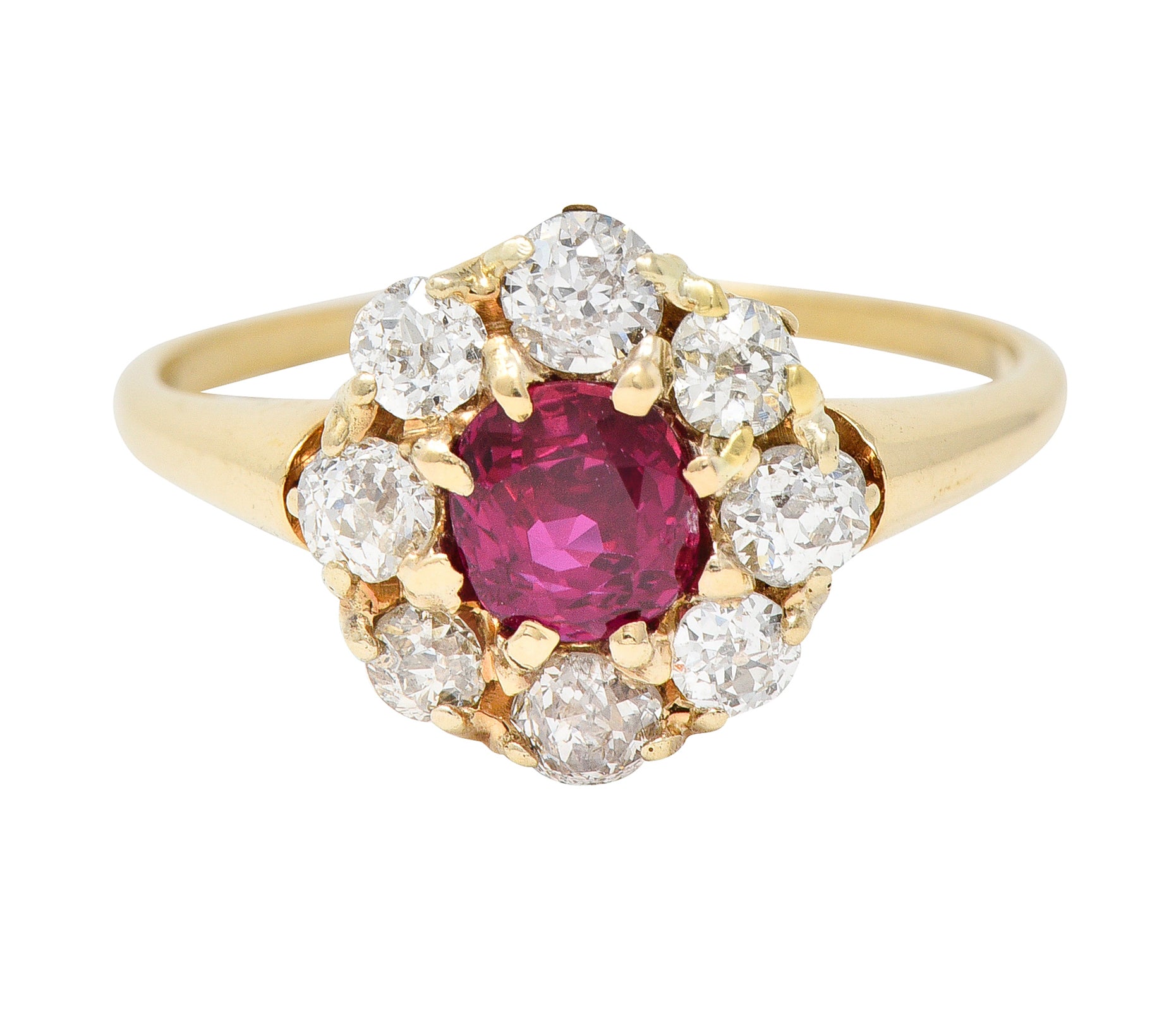 Victorian 1.43 CTW Ruby Diamond 14 Karat Yellow Gold Antique Cluster Ring