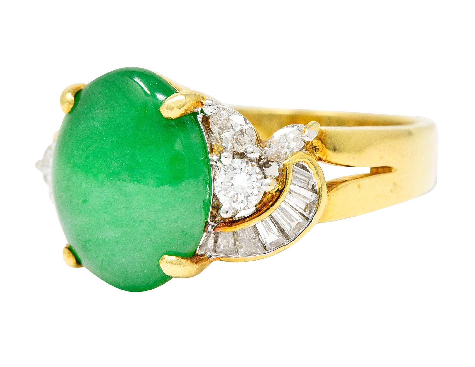 Vintage Jadeite Jade Diamond 18 Karat Yellow Gold Cabochon Band Ring GIA Wilson's Antique & Estate Jewelry