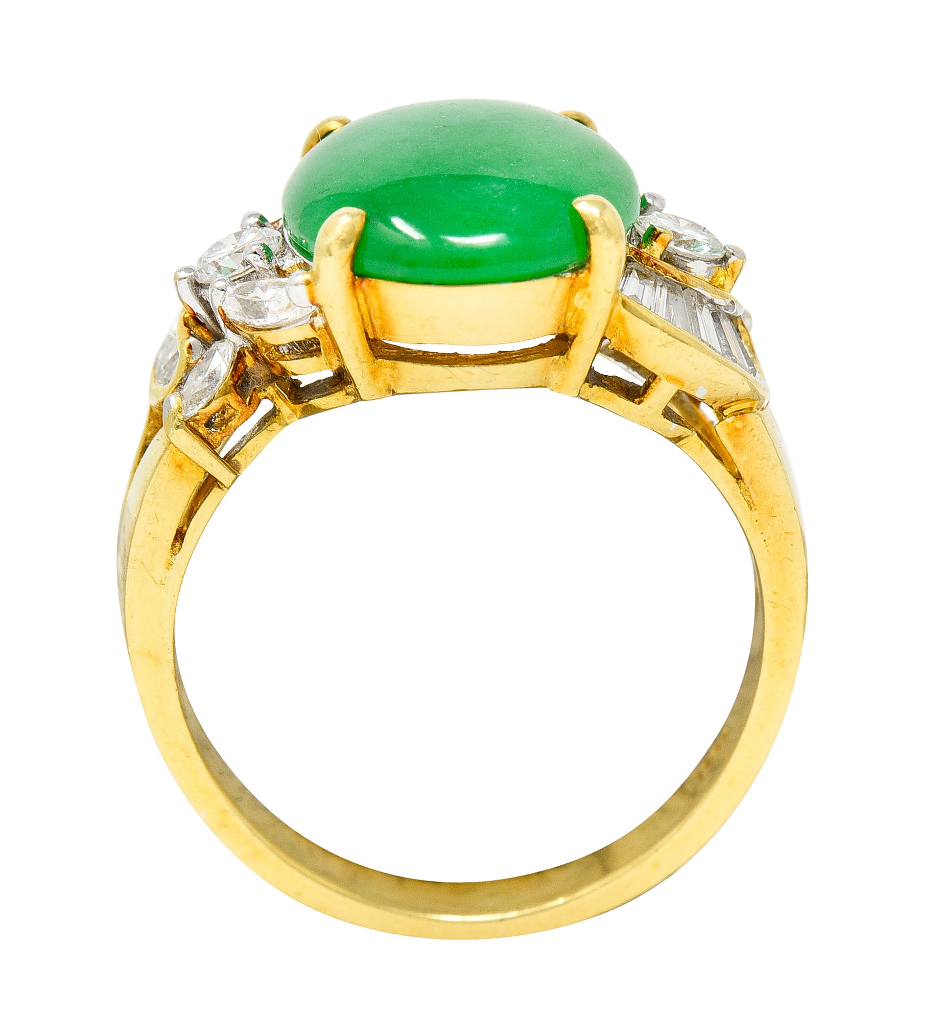 Vintage Jadeite Jade Diamond 18 Karat Yellow Gold Cabochon Band Ring GIA Wilson's Antique & Estate Jewelry