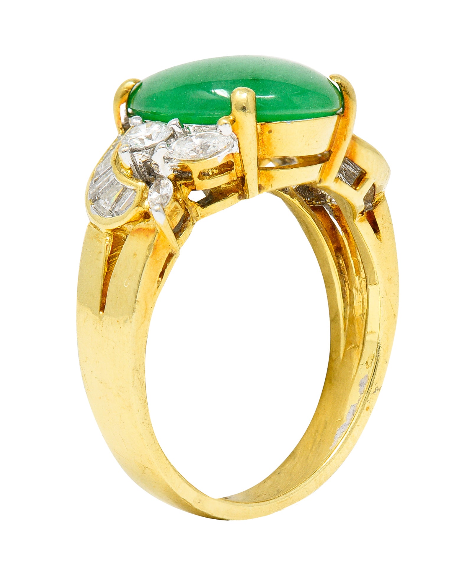 Vintage Jadeite Jade Diamond 18 Karat Yellow Gold Cabochon Band Ring GIA Wilson's Antique & Estate Jewelry