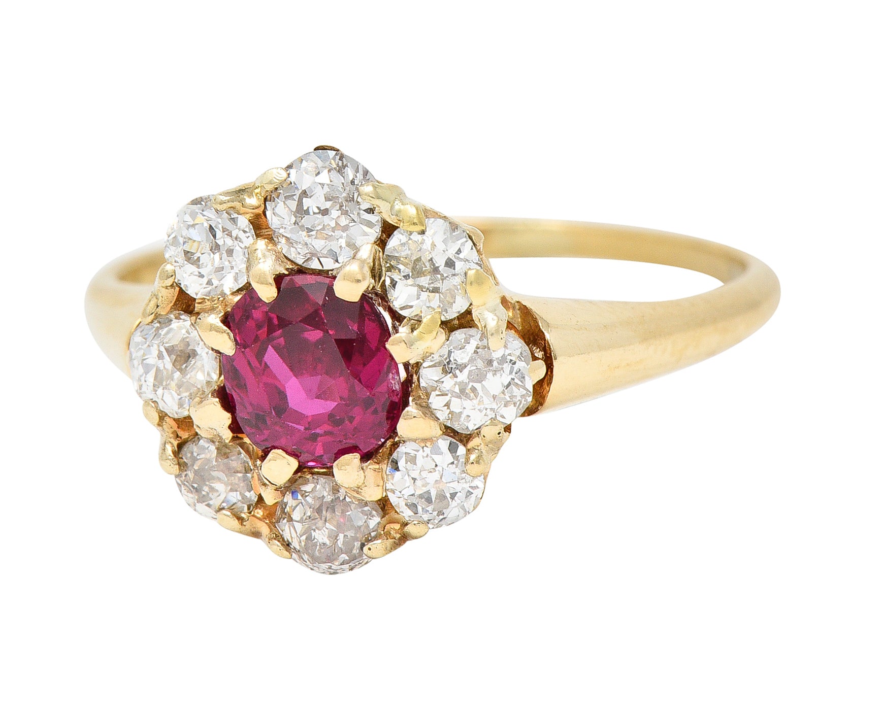 Victorian 1.43 CTW Ruby Diamond 14 Karat Yellow Gold Antique Cluster Ring