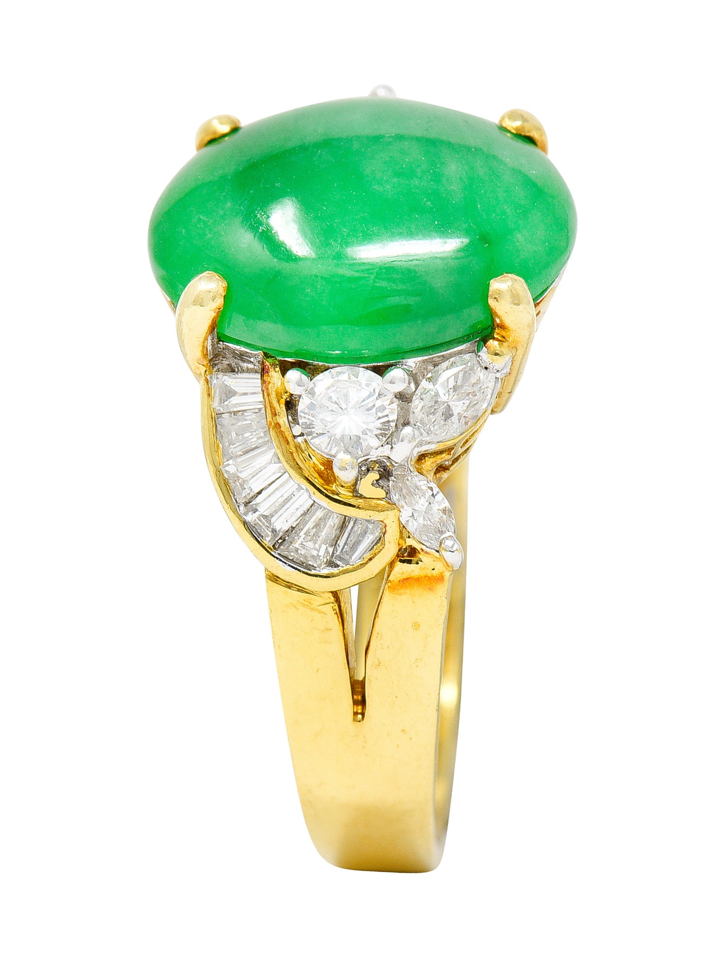 Vintage Jadeite Jade Diamond 18 Karat Yellow Gold Cabochon Band Ring GIA Wilson's Antique & Estate Jewelry