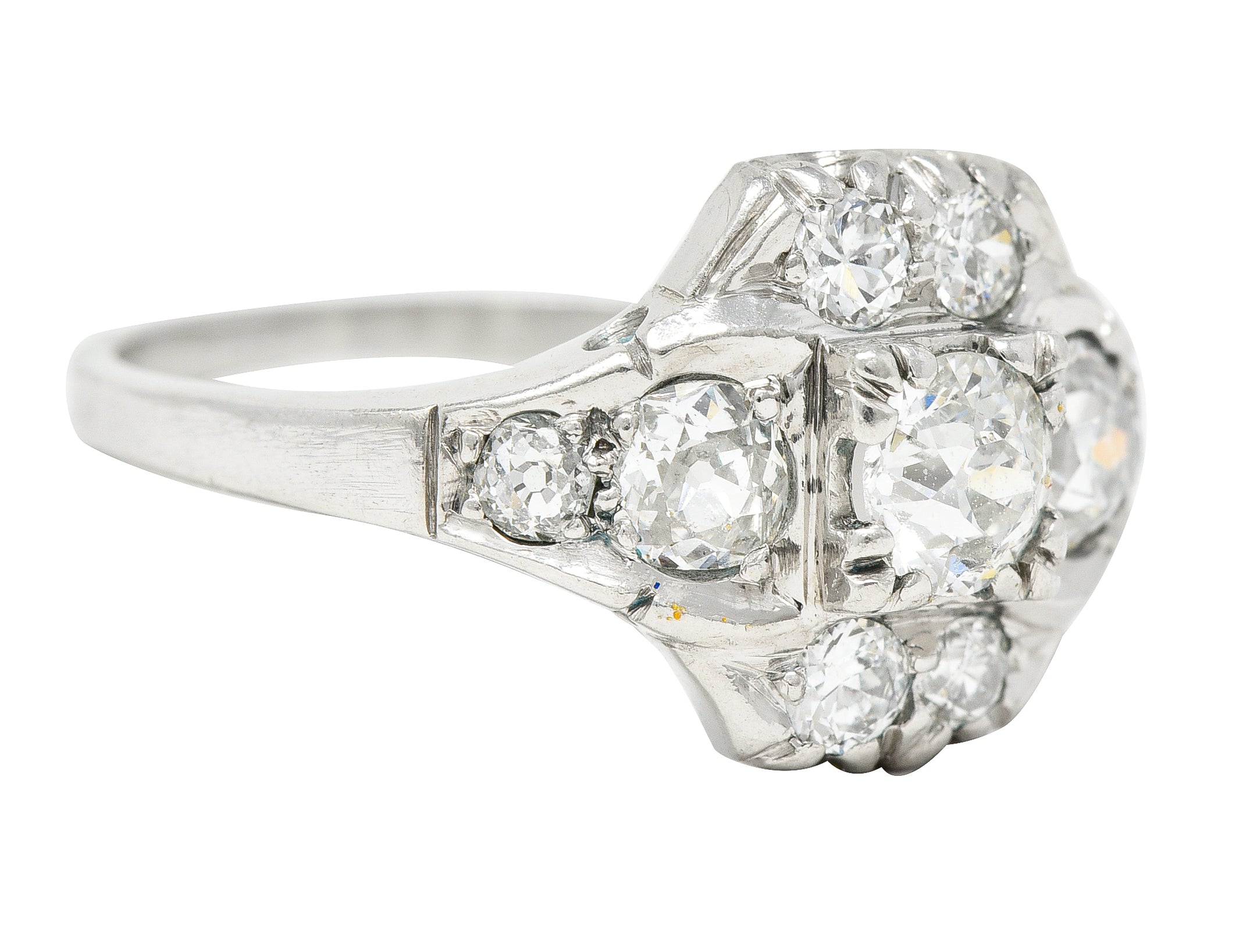 Mid-Century 1.11 CTW Old European Cut Diamond Platinum Quatrefoil Vintage Cluster Dinner Ring Wilson's Estate Jewelry