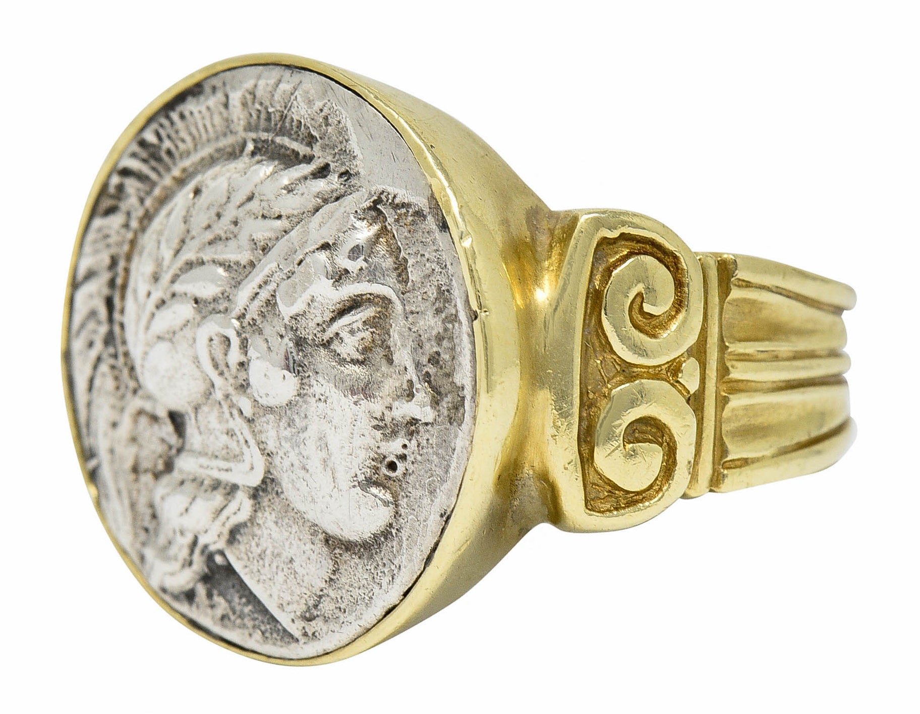 1970's Vintage Ancient Coin 18 Karat Gold Athena & Bull RingRing - Wilson's Estate Jewelry