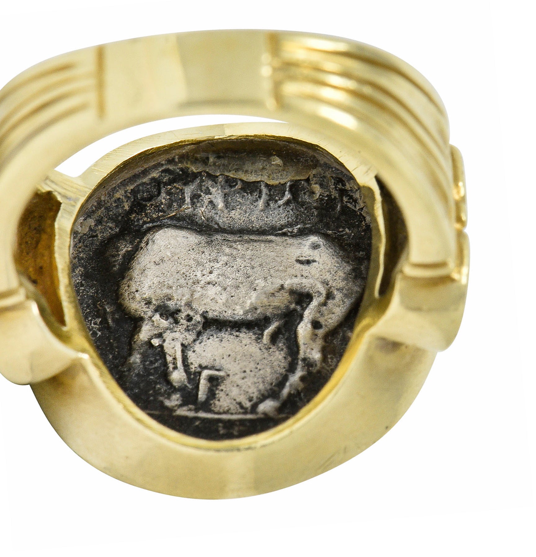 1970's Vintage Ancient Coin 18 Karat Gold Athena & Bull RingRing - Wilson's Estate Jewelry