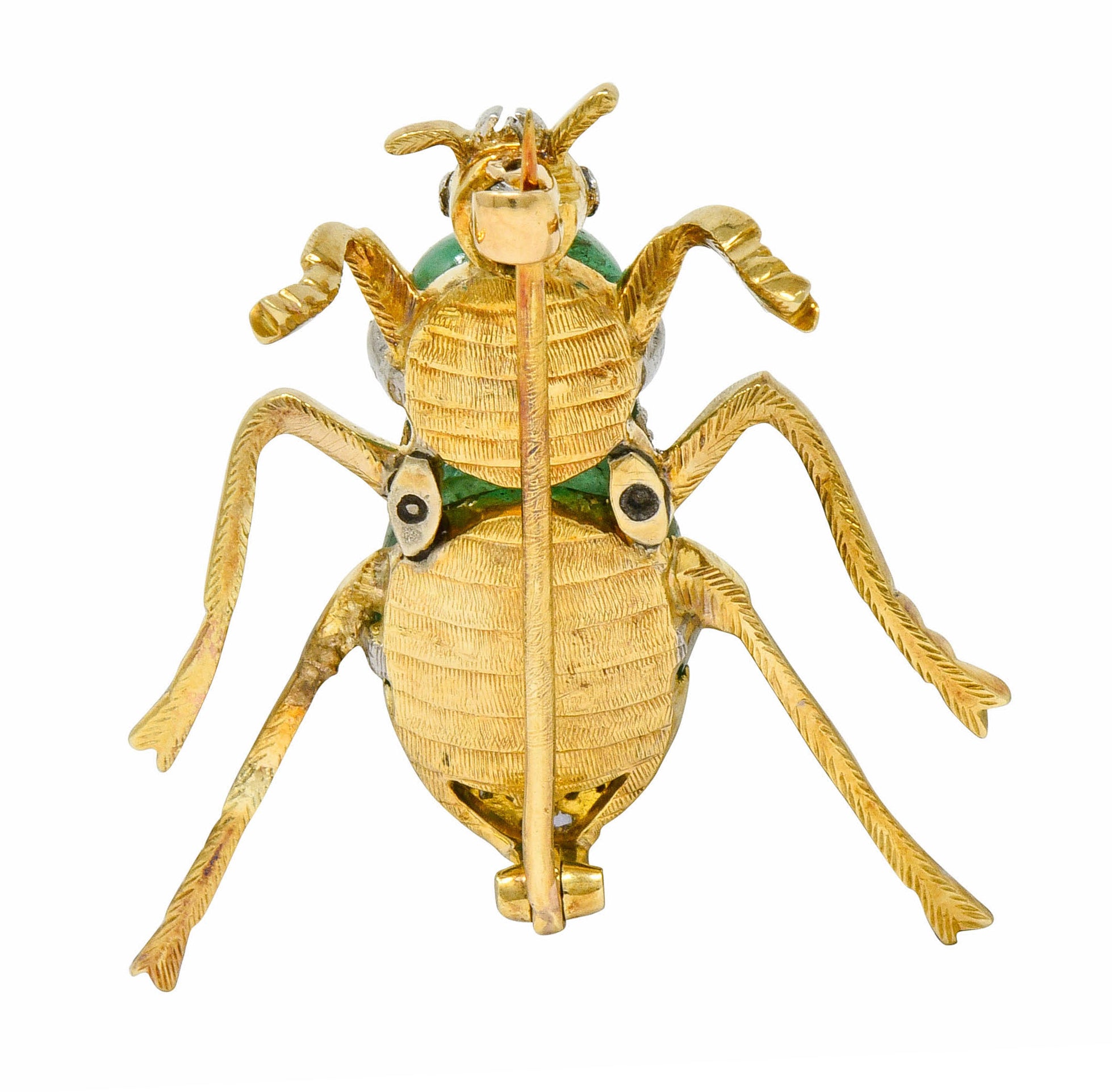 Edwardian Emerald Diamond Platinum-Topped 14 Karat Gold Insect Brooch - Wilson's Estate Jewelry