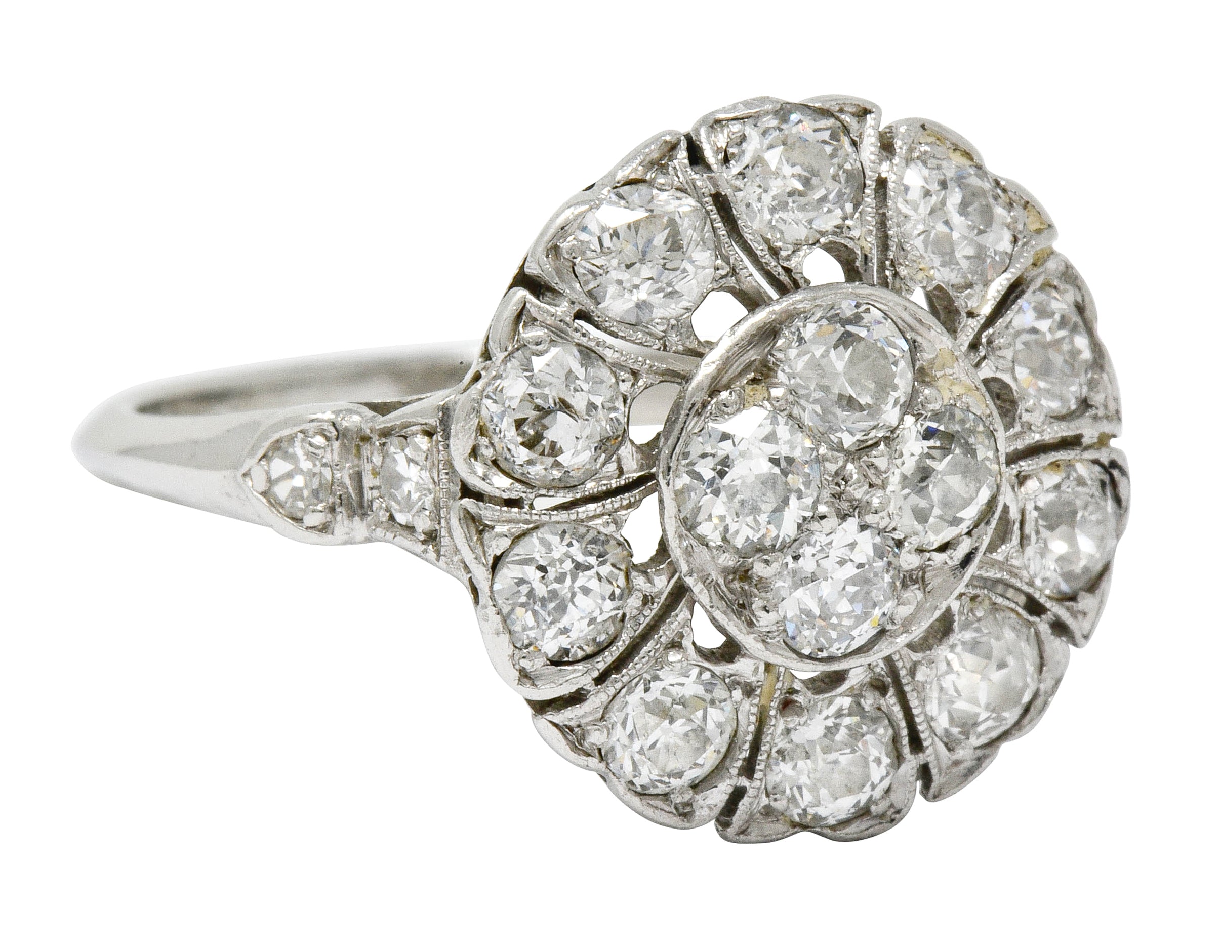 Art Deco Diamond Platinum Radiating Cluster Ring - Wilson's Estate Jewelry