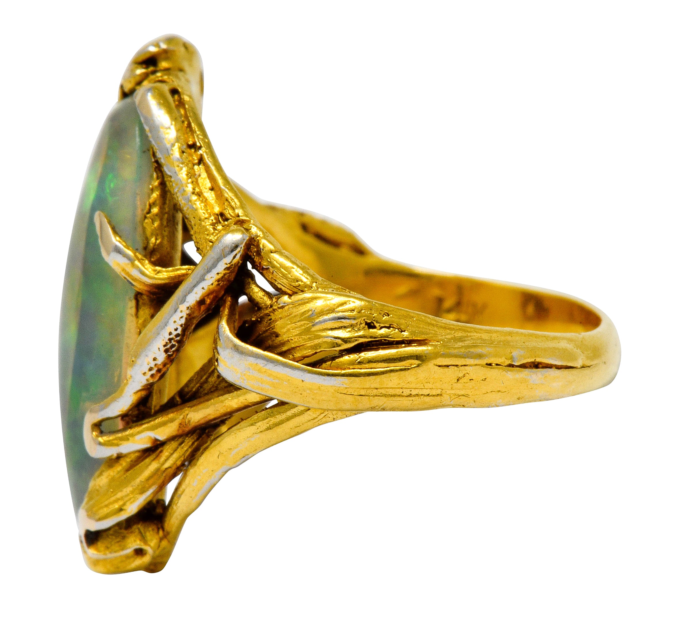 Walton & Co. Arts & Crafts Opal 14 Karat Gold Dragonfly Ring - Wilson's Estate Jewelry