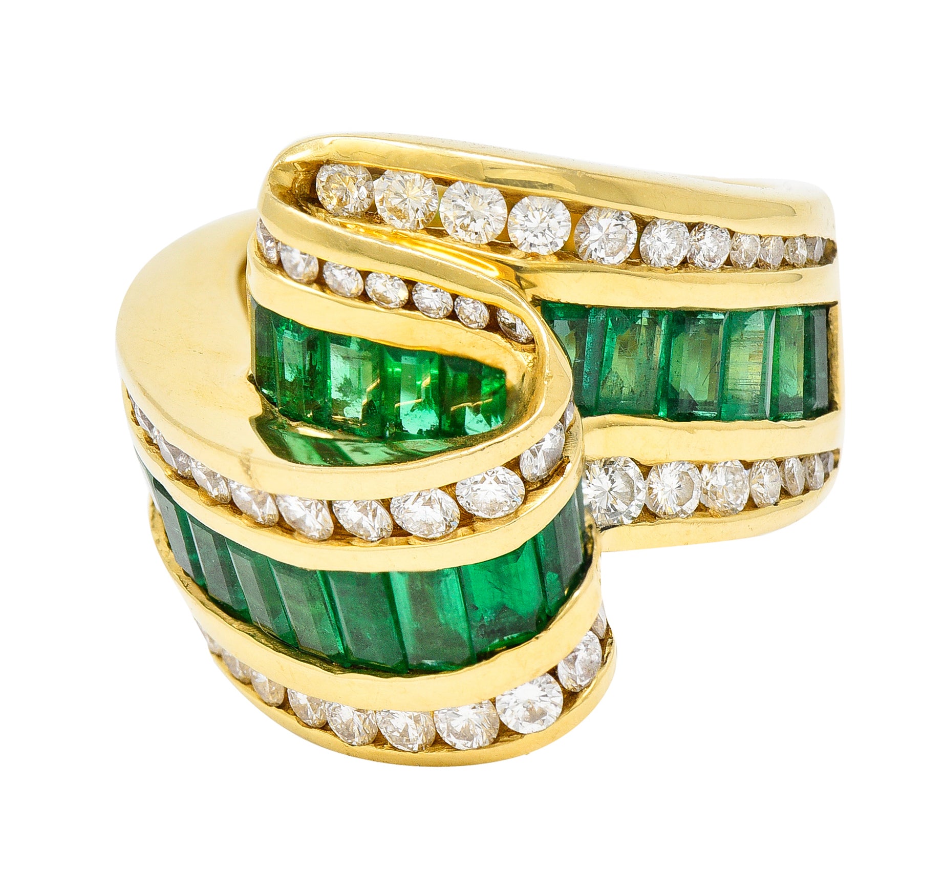 Charles Krypell 4.00 CTW Emerald Diamond 18 Karat Gold Ribbon Ring Wilson's Antique & Estate Jewelry