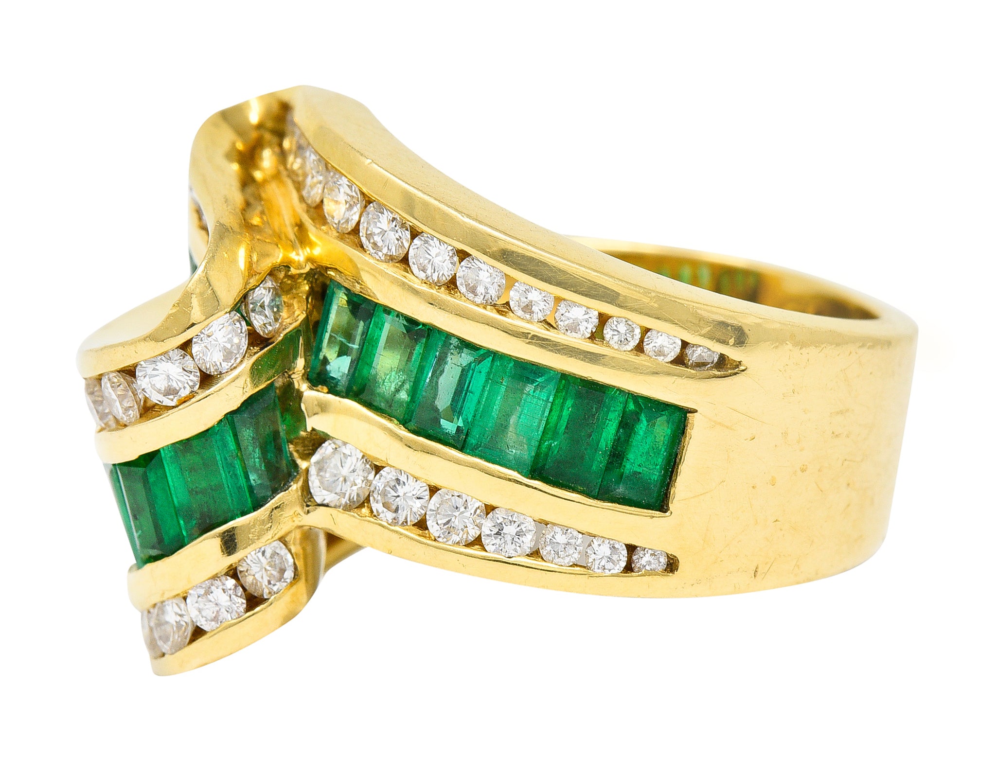 Charles Krypell 4.00 CTW Emerald Diamond 18 Karat Gold Ribbon Ring Wilson's Antique & Estate Jewelry