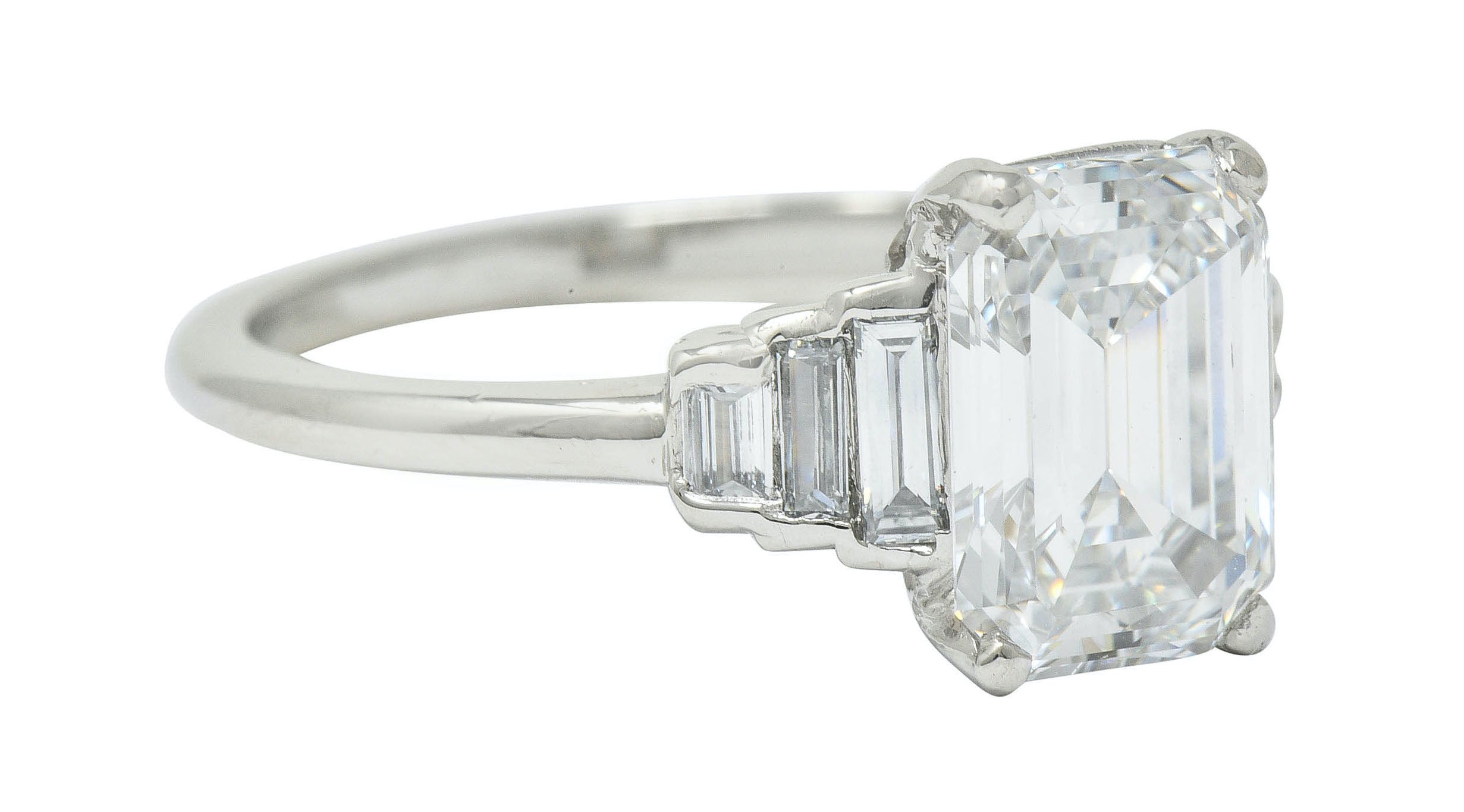 Contemporary 2.20 CTW Emerald Cut Diamond Platinum Engagement Ring GIARing - Wilson's Estate Jewelry