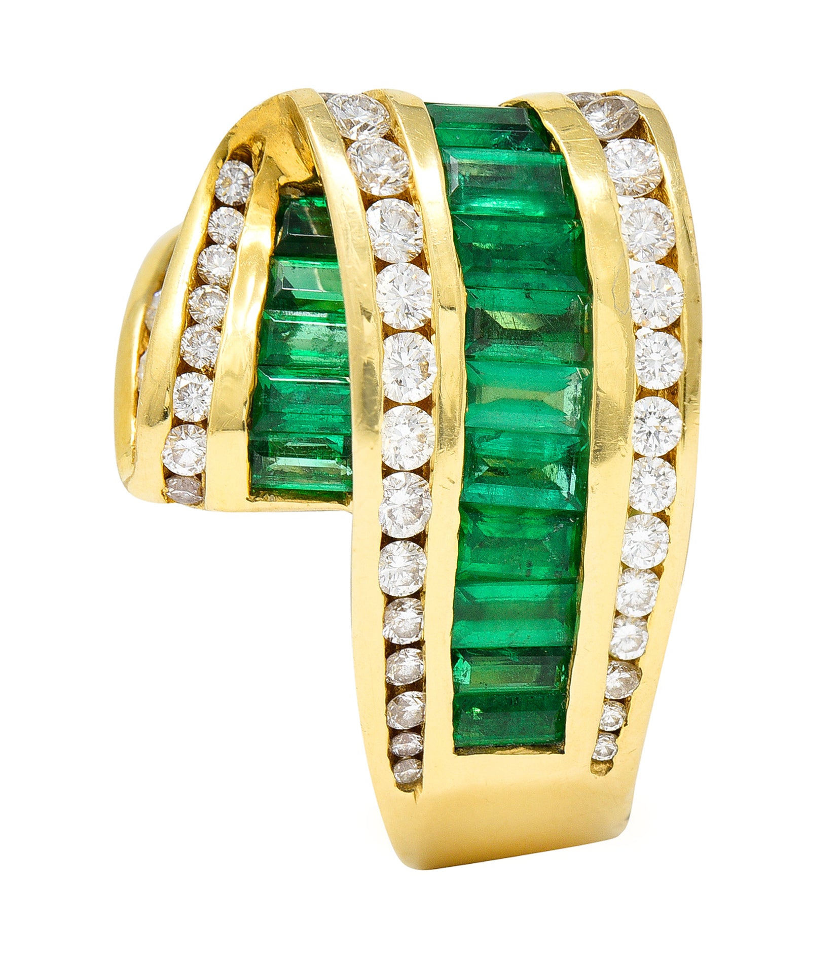 Charles Krypell 4.00 CTW Emerald Diamond 18 Karat Gold Ribbon Ring Wilson's Antique & Estate Jewelry