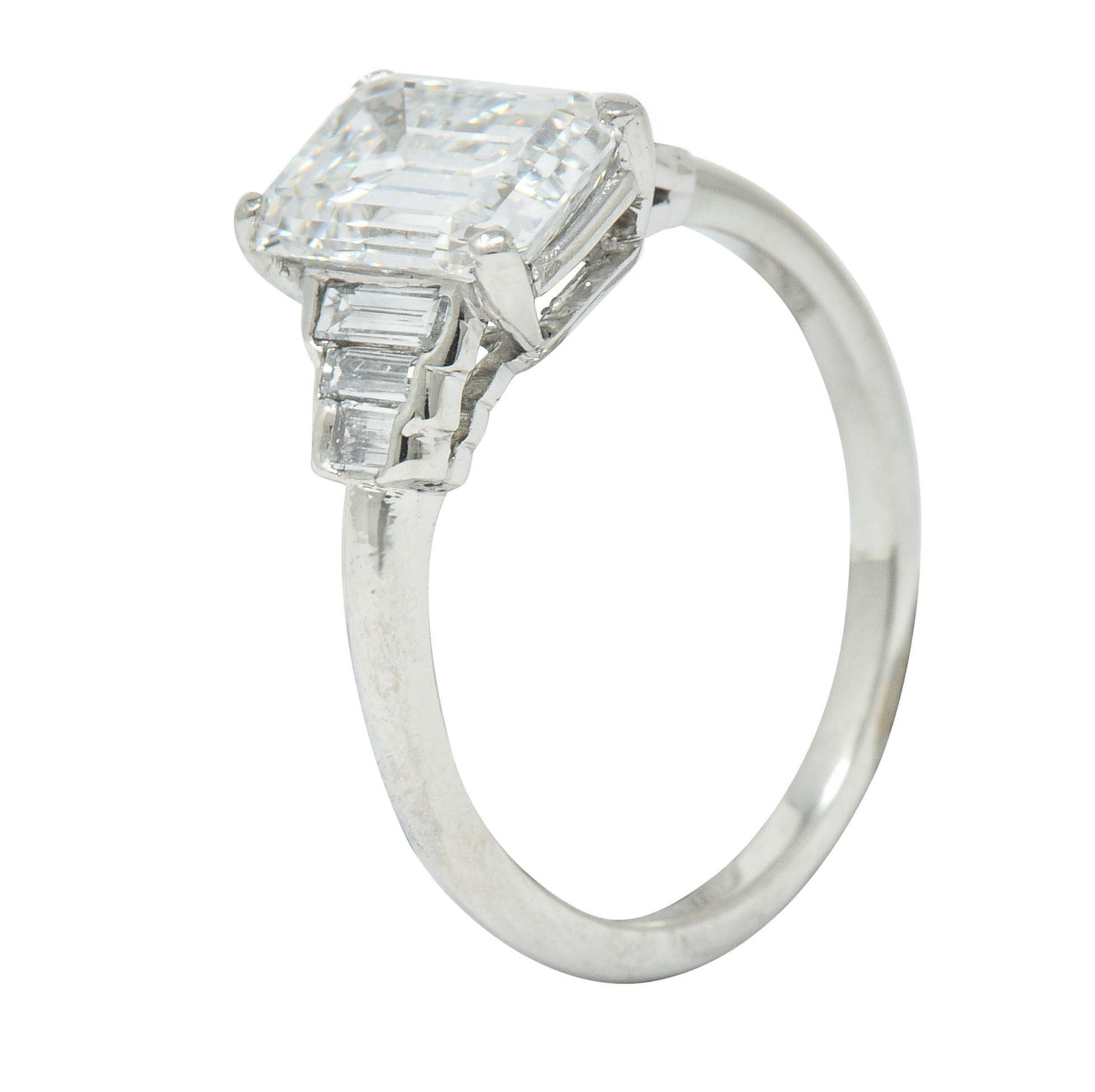 Contemporary 2.20 CTW Emerald Cut Diamond Platinum Engagement Ring GIARing - Wilson's Estate Jewelry