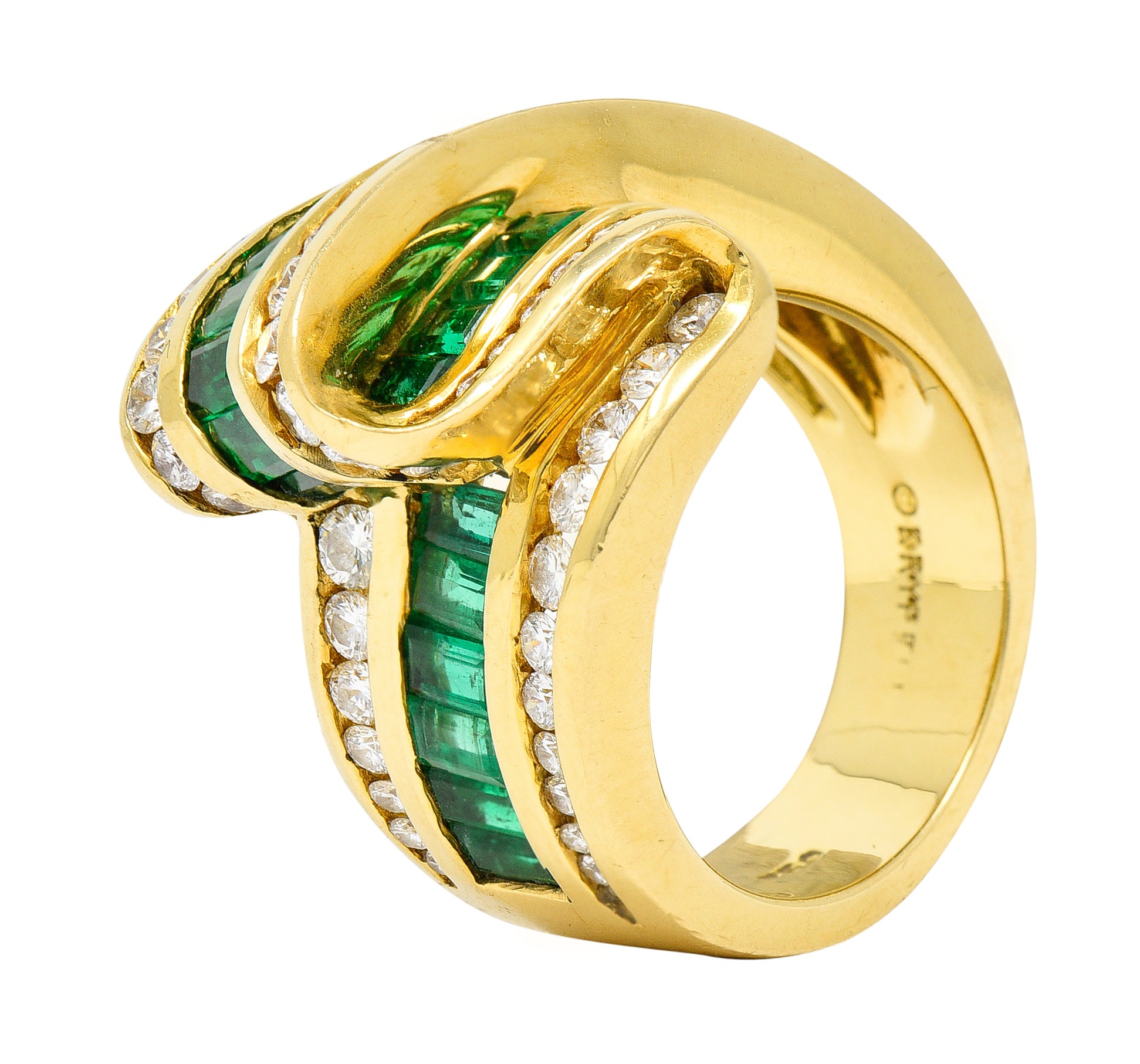 Charles Krypell 4.00 CTW Emerald Diamond 18 Karat Gold Ribbon Ring Wilson's Antique & Estate Jewelry