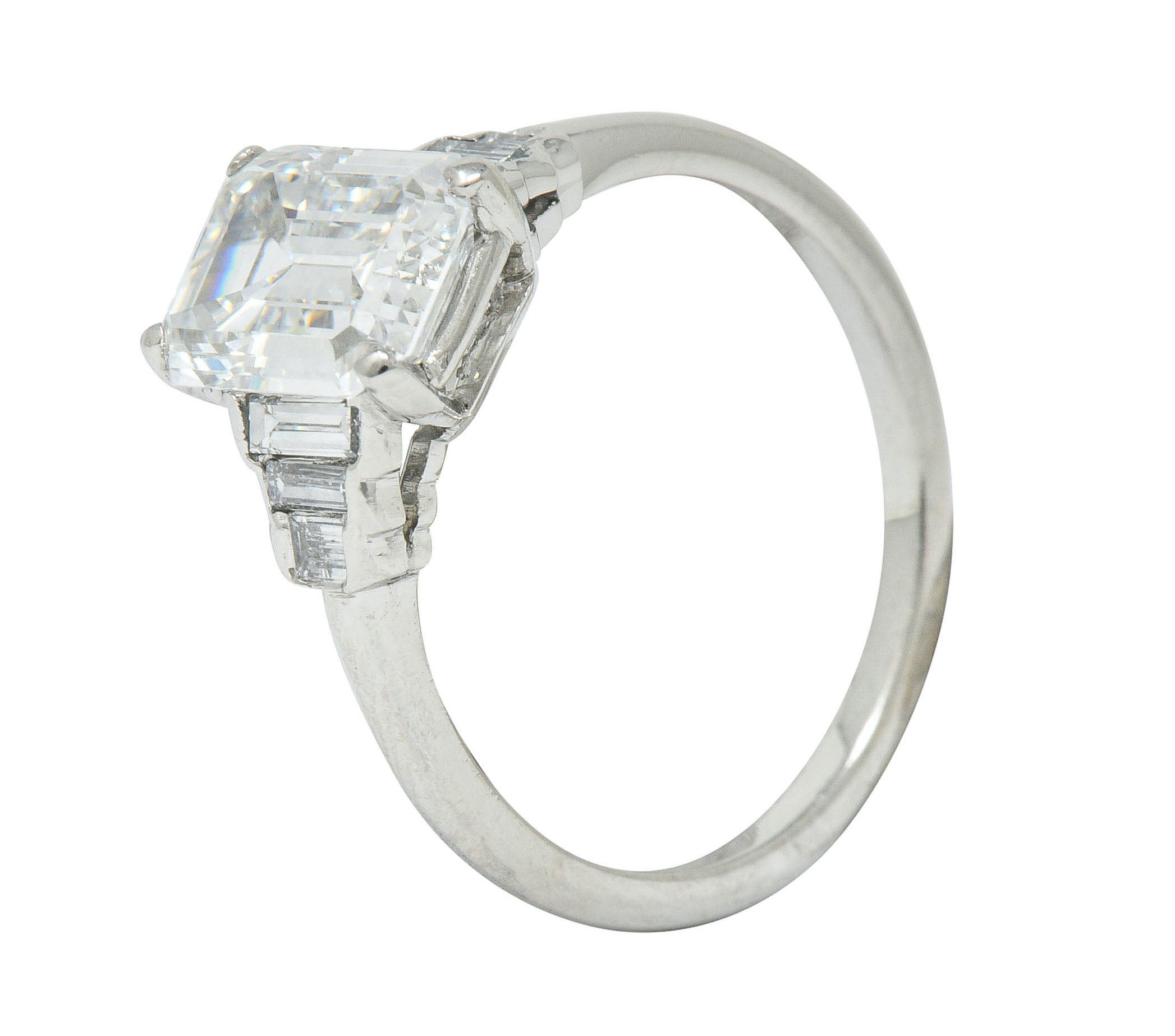 Contemporary 2.20 CTW Emerald Cut Diamond Platinum Engagement Ring GIARing - Wilson's Estate Jewelry