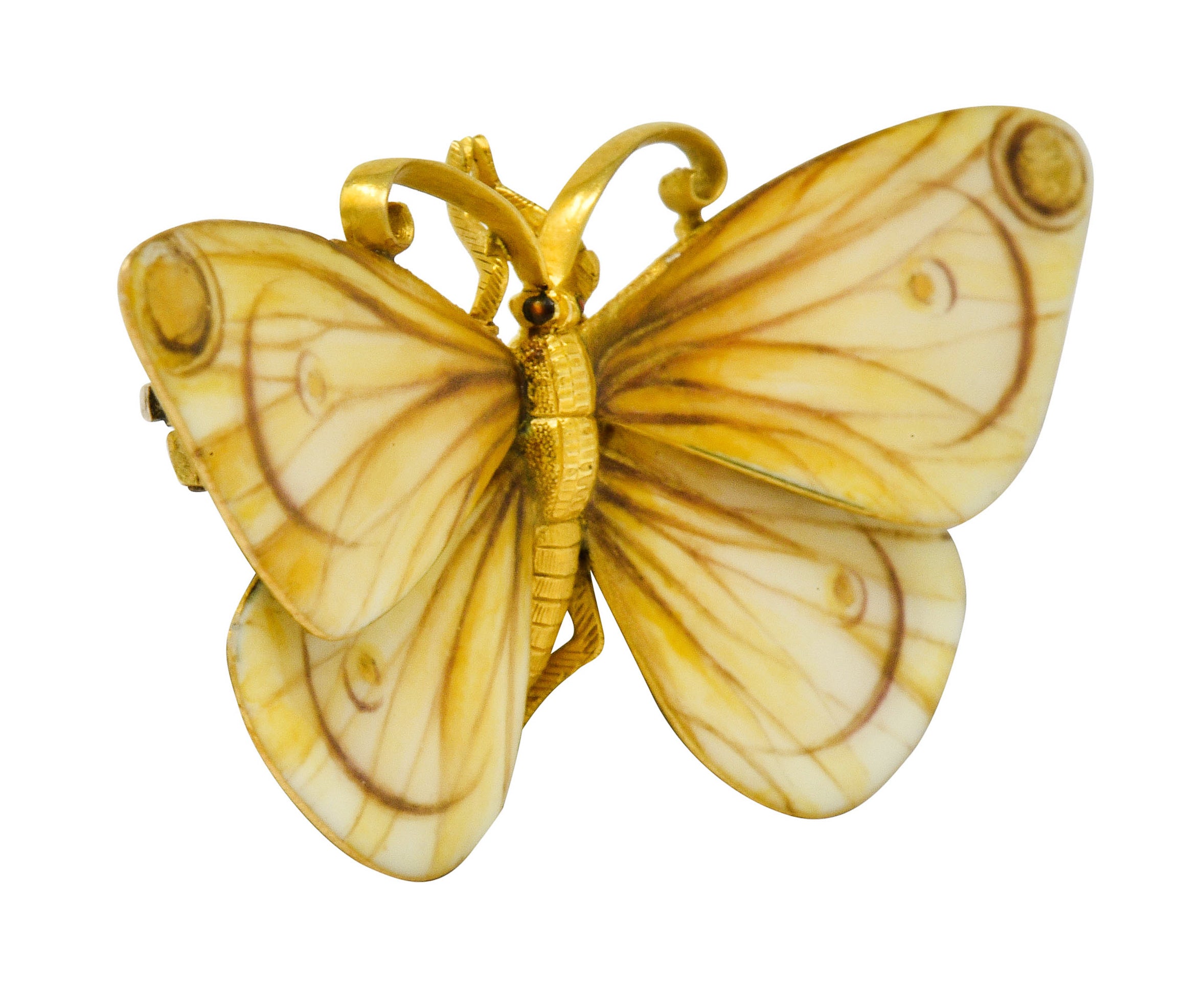 Antique Tiffany & Co. Paulding Farnham Victorian Enamel 18 Karat Gold Butterfly Brooch - Wilson's Estate Jewelry