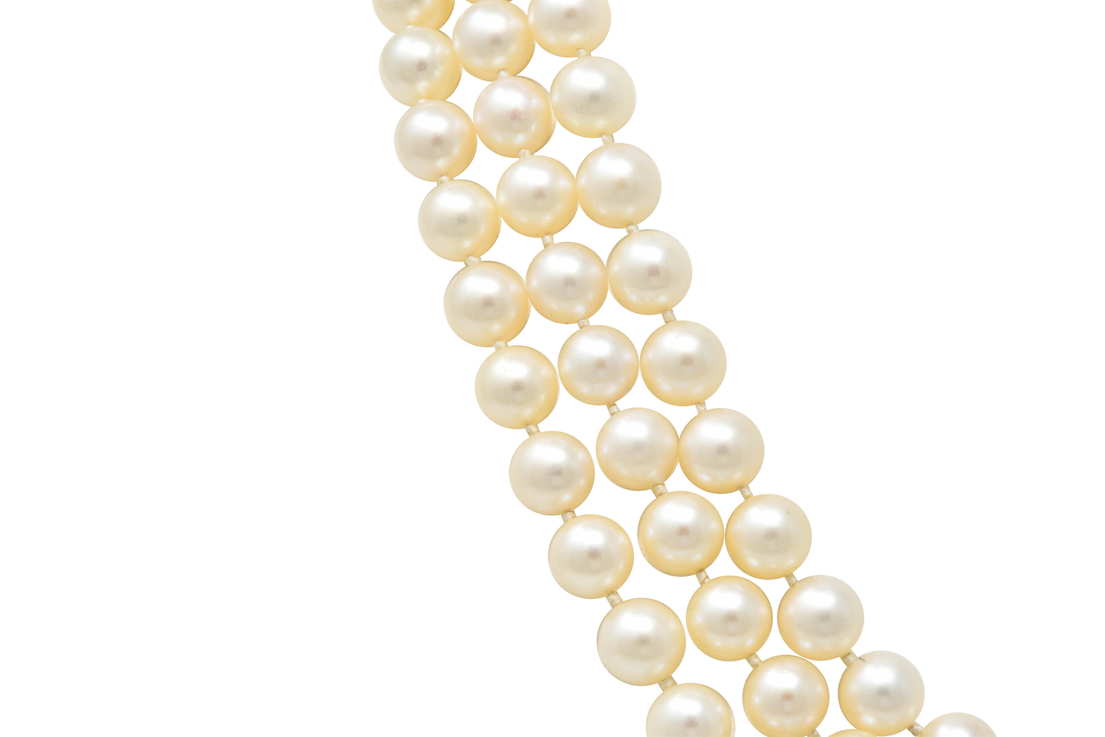 Retro 1.70 CTW Diamond Cultured Pearl 14 Karat White Gold Multi-Strand Necklace & BroochNecklace - Wilson's Estate Jewelry