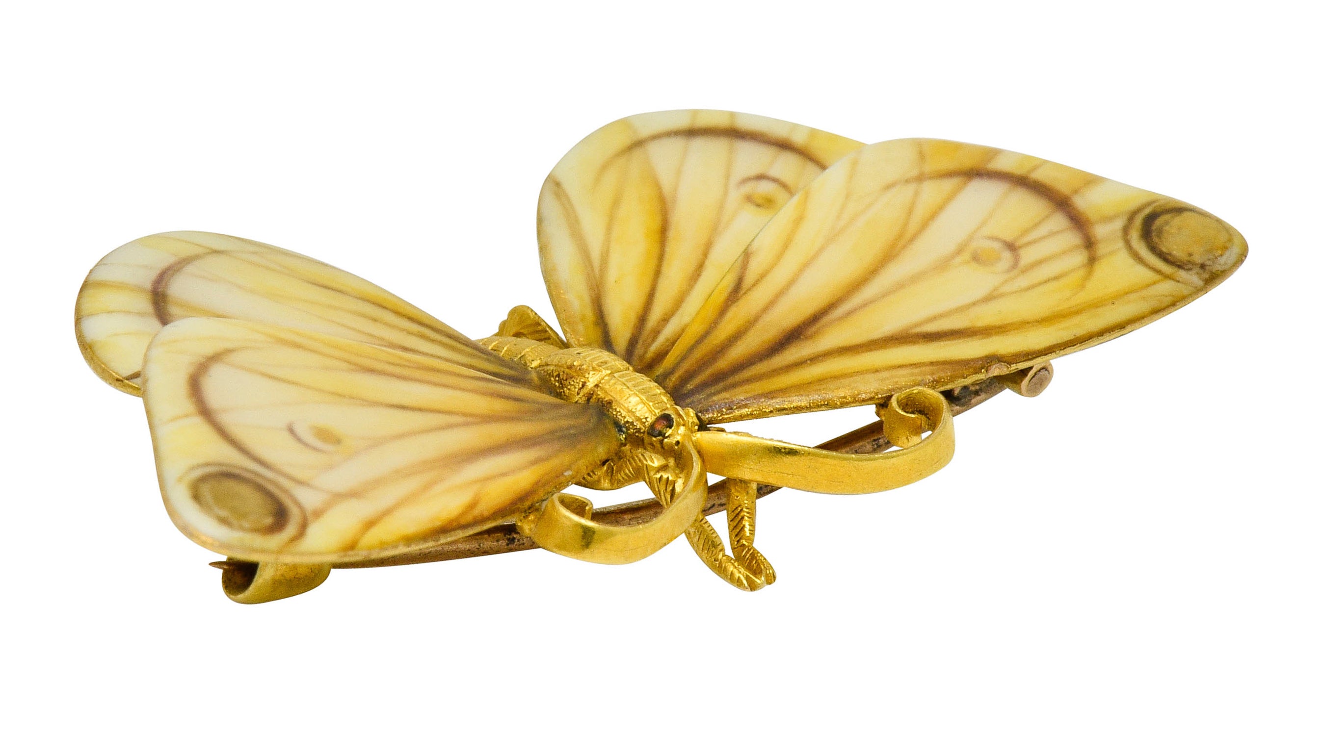 Antique Tiffany & Co. Paulding Farnham Victorian Enamel 18 Karat Gold Butterfly Brooch - Wilson's Estate Jewelry