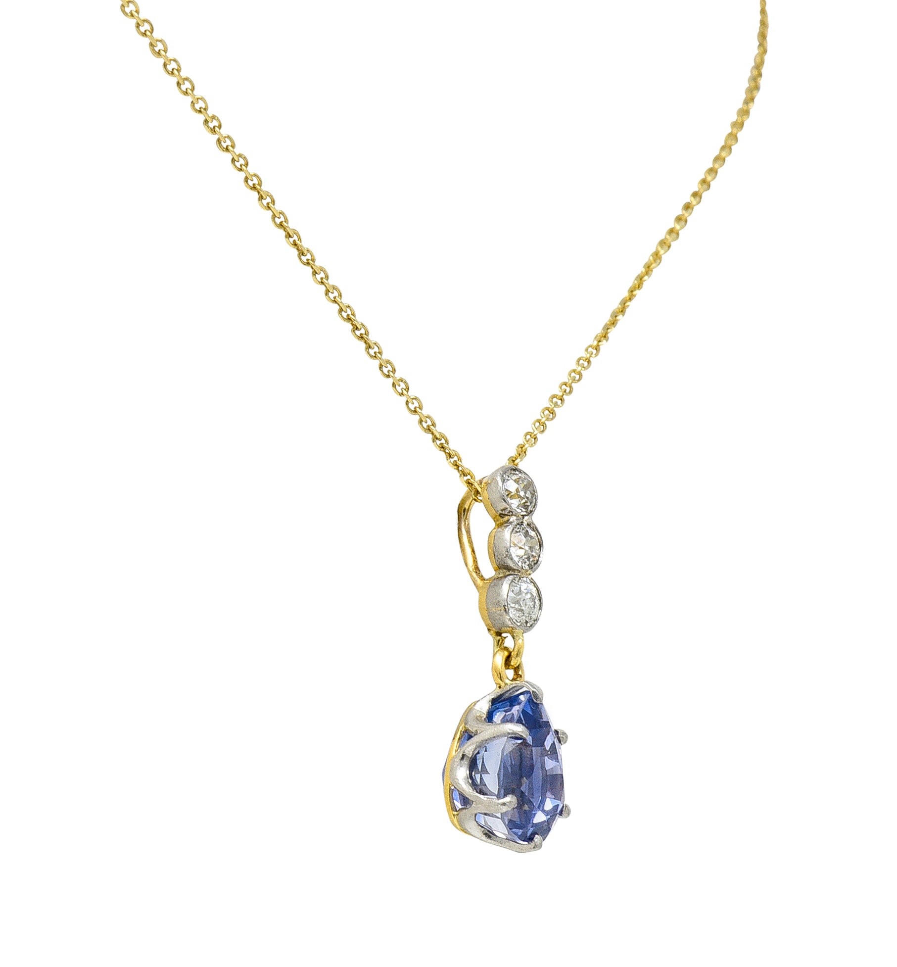 Edwardian 5.50 CTW No Heat Color-Change Ceylon Sapphire Diamond Platinum 18 Karat Gold Pendant Necklace GIA Wilson's Antique & Estate Jewelry